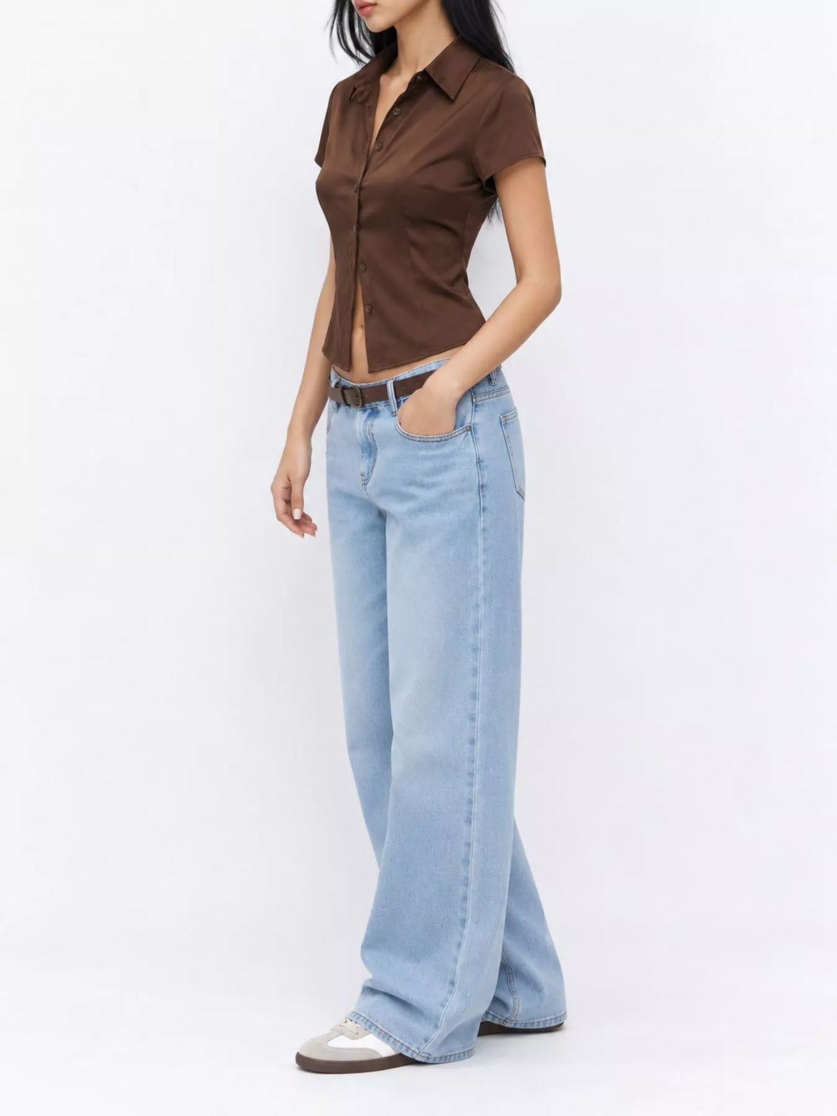 satin short sleeve button-down shirt | dropsona - neutral - packaging