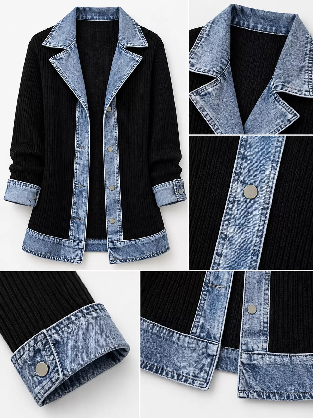 full size denim trim ribbed knit cardigan plus | dropsona - neutral - usage example