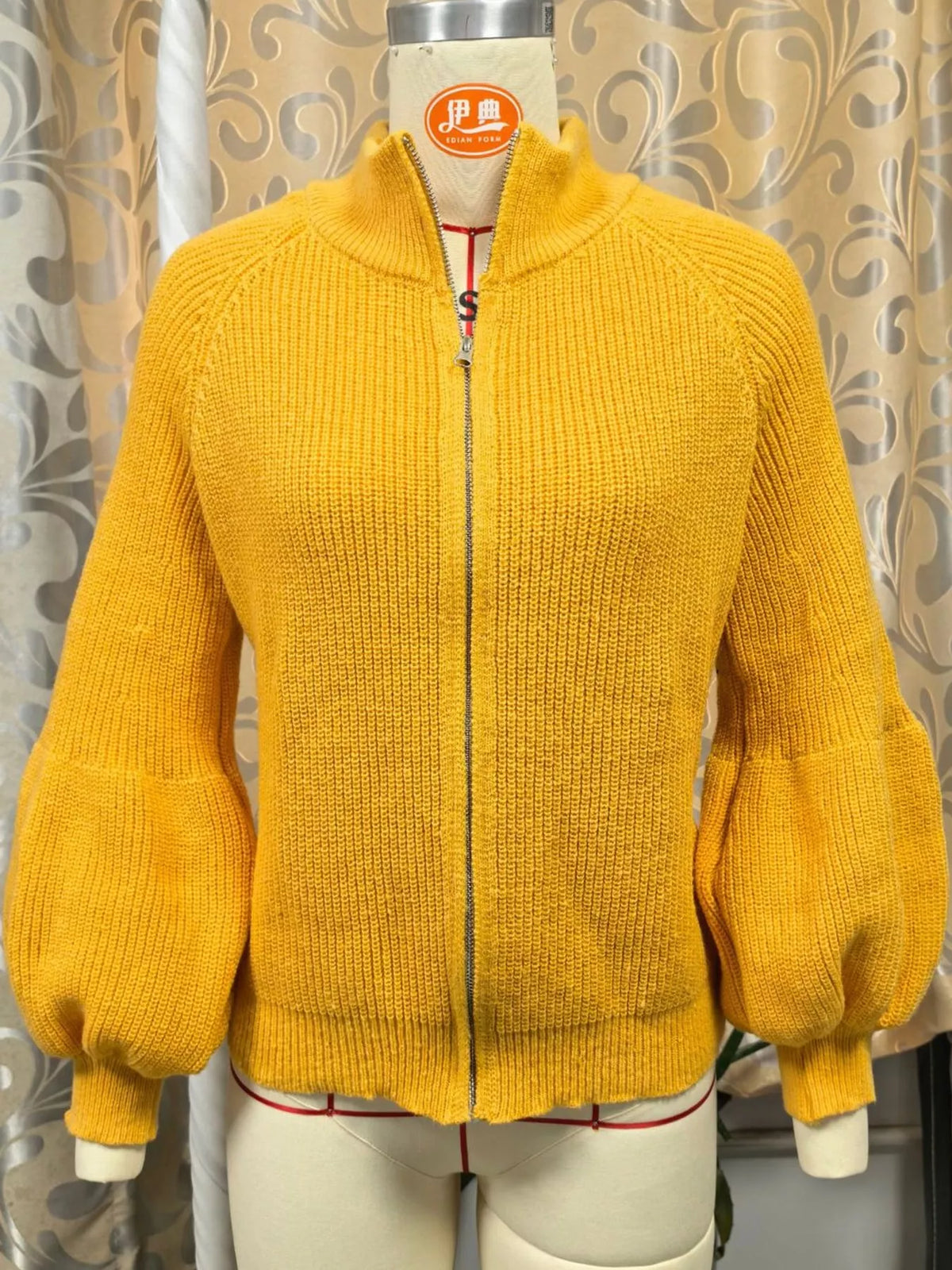 full size elegant ribbed knit zip-up cardigan with | dropsona - neutral - material texture