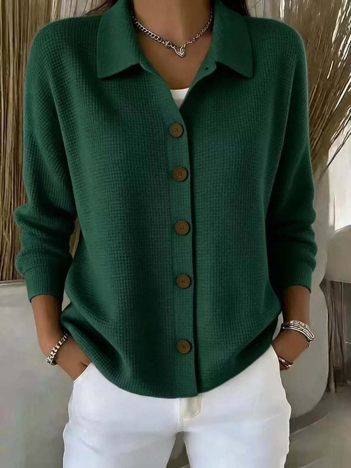 full size waffle knit button-down shirt plus | dropsona - neutral - packaging