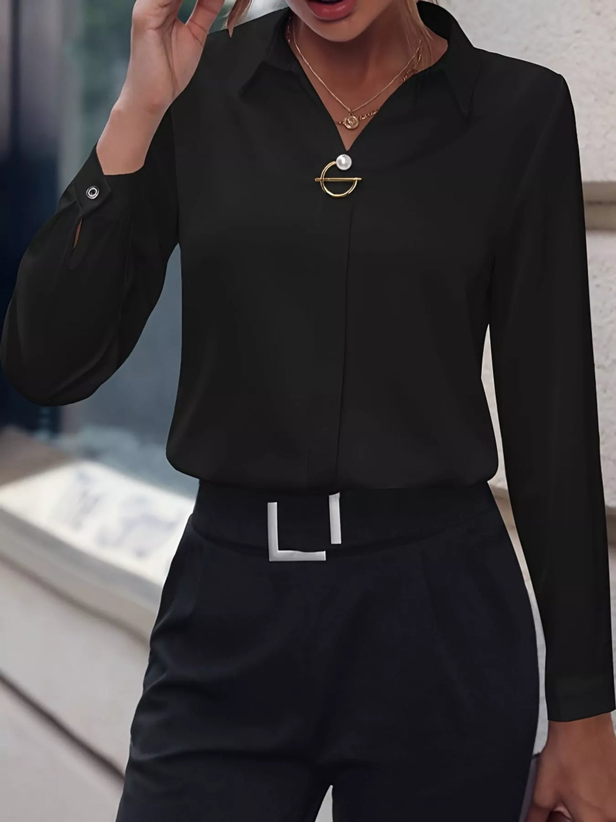 long sleeve satin blouse | dropsona - neutral - usage example