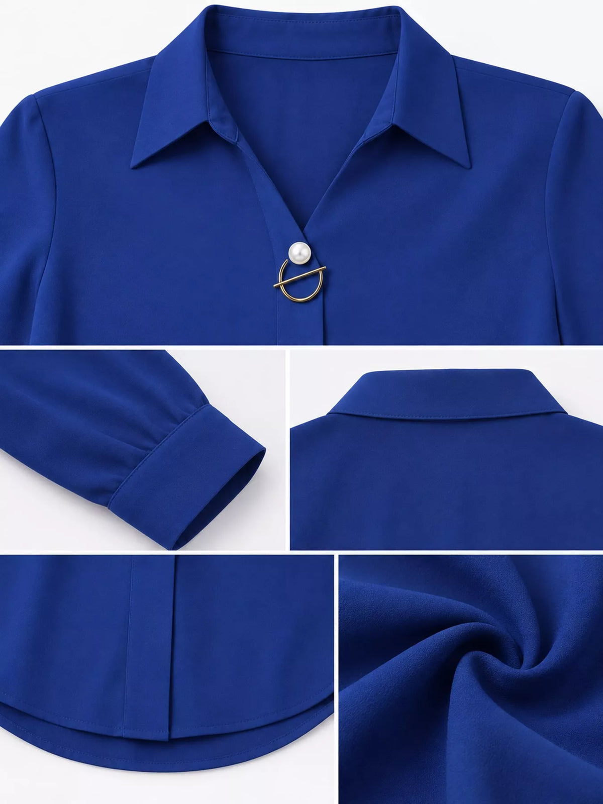 long sleeve satin blouse | dropsona - neutral - close-up detail