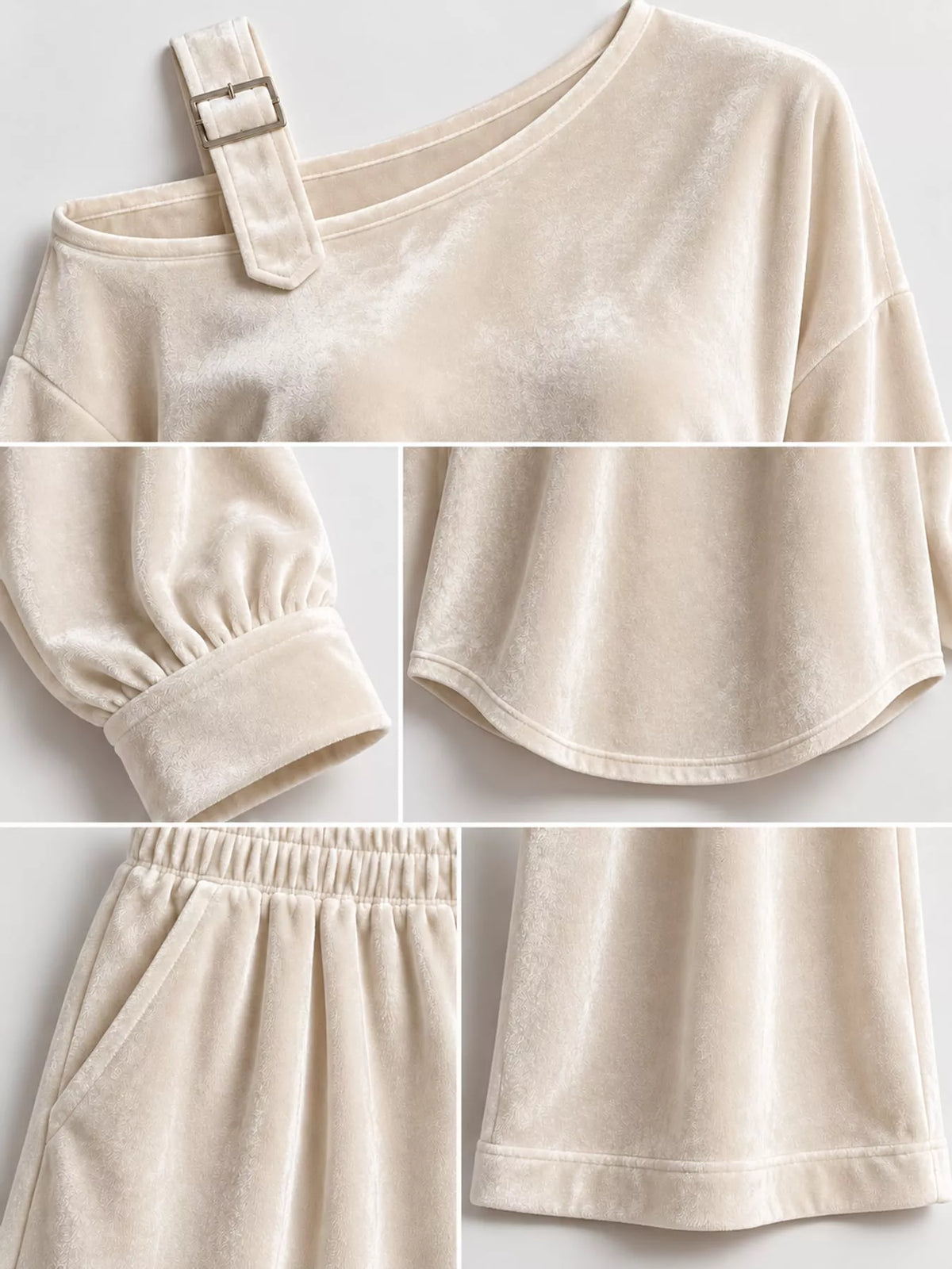 asymmetrical neck top and pants set | dropsona - neutral - size reference