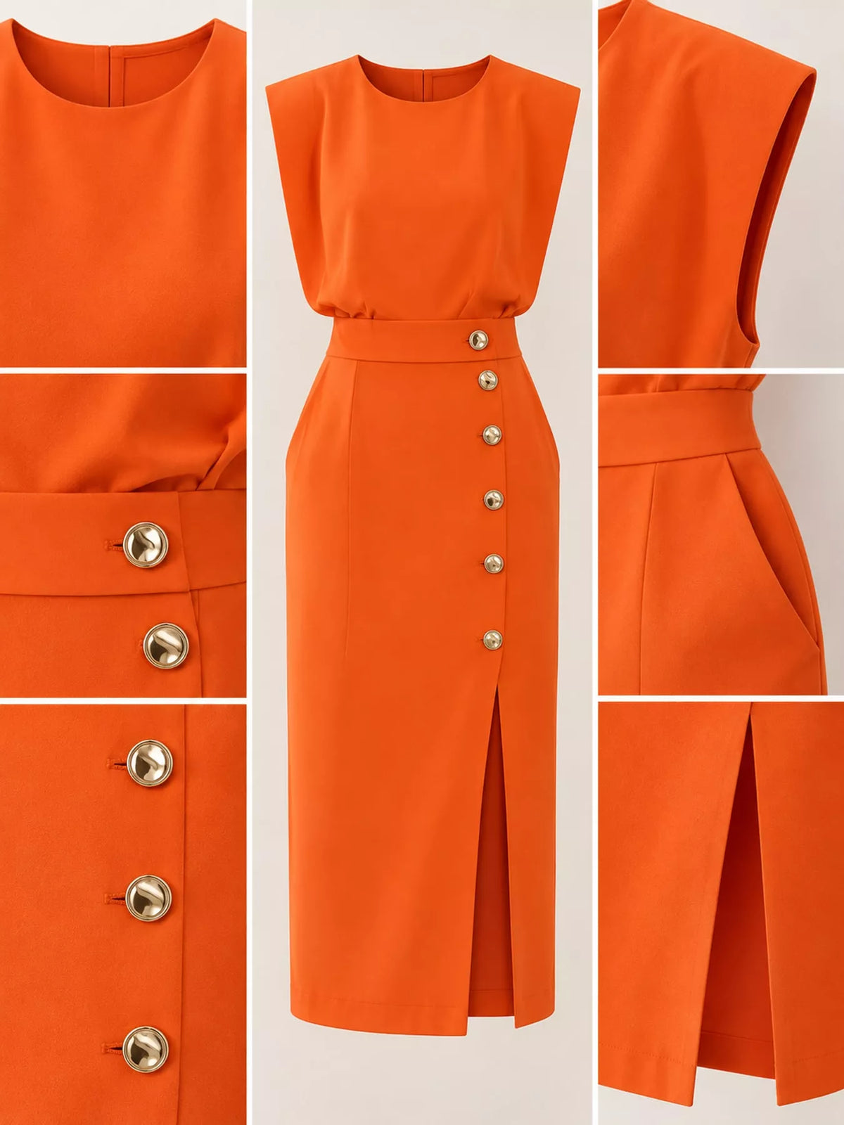 sleeveless midi dress with gold button detail and | dropsona - neutral - material texture