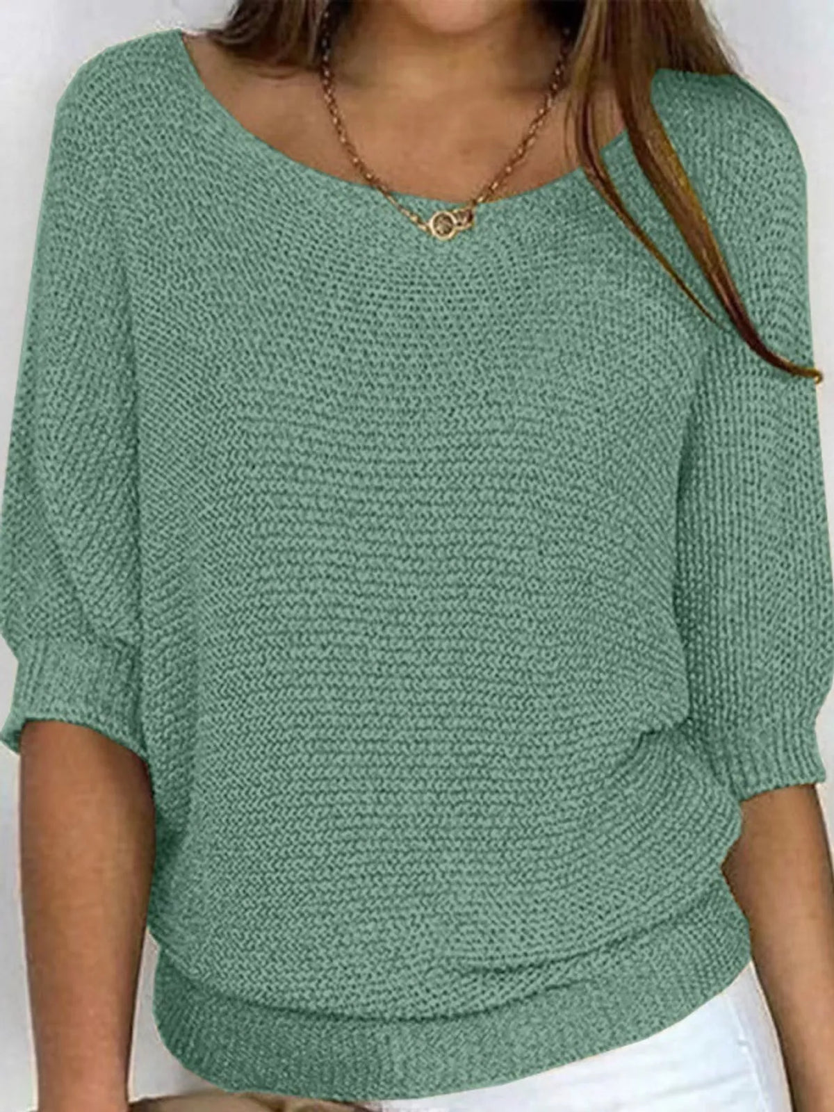 full size boat neck 3/4 sleeve sweater plus | dropsona - neutral - close-up detail