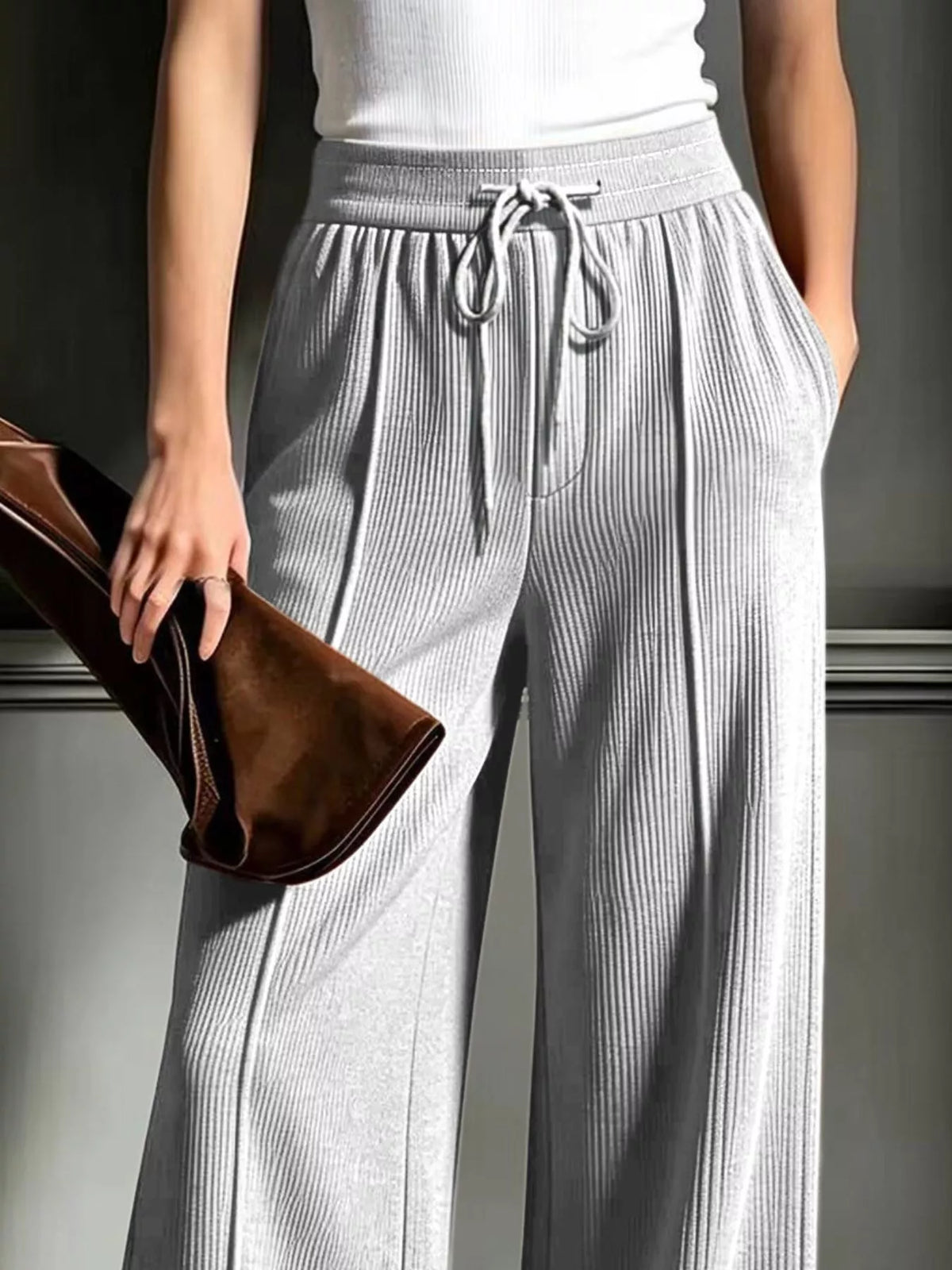 high-waisted wide-leg ribbed corduroy pants | dropsona - neutral - material texture