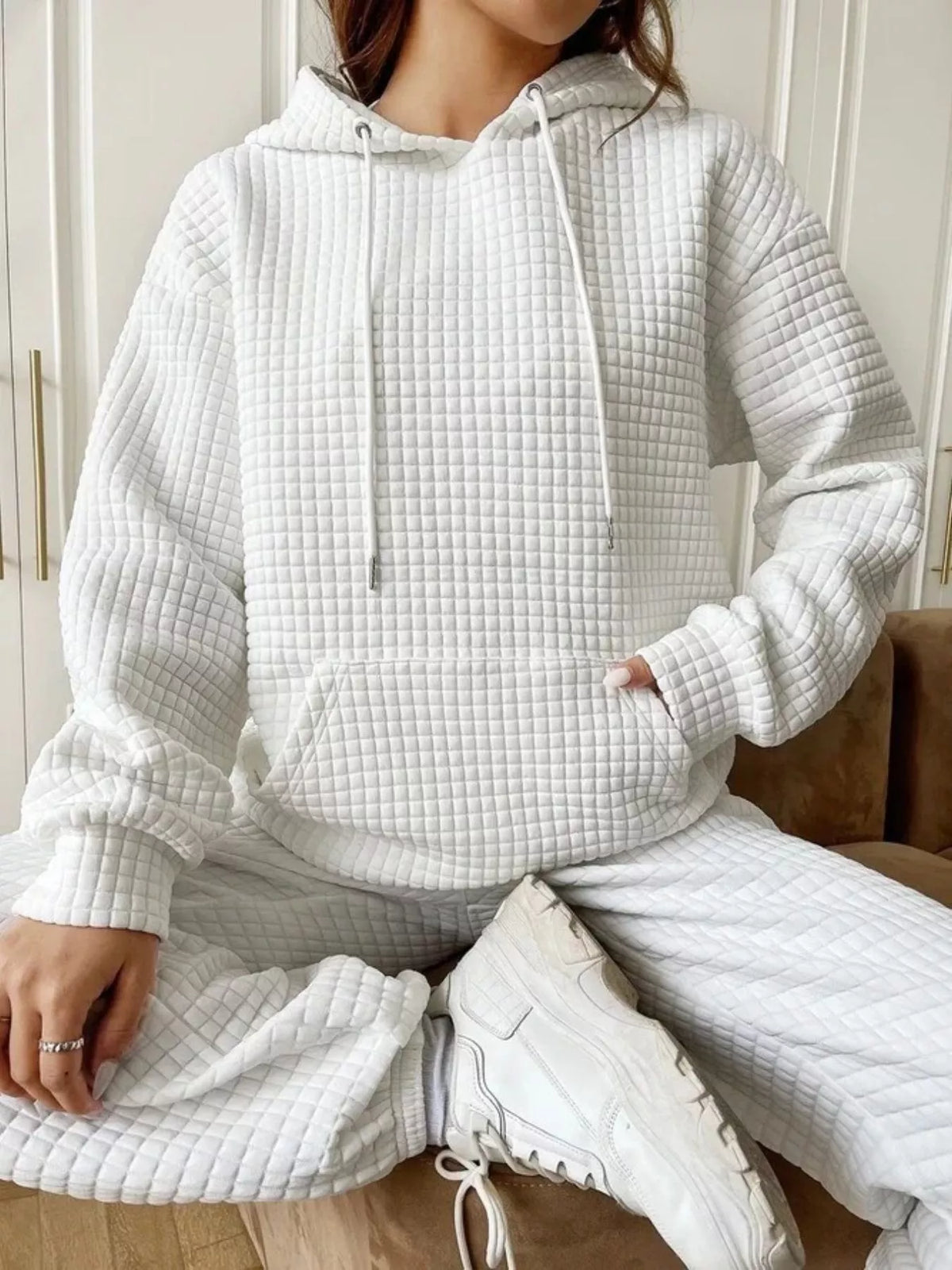 full size textured kangaroo pocket hoodie plus size - close-up detail
