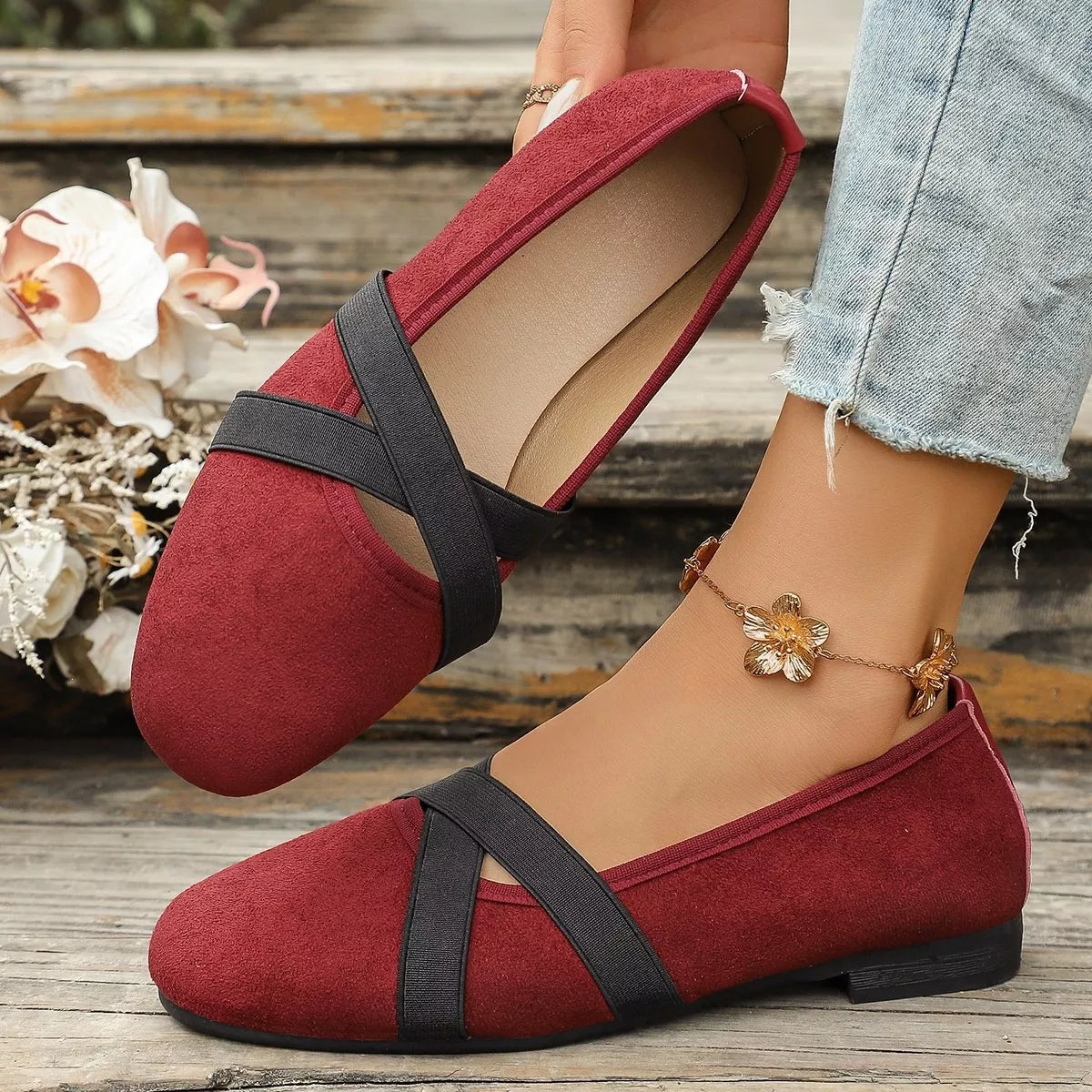 suede cross-strap slip-on loafers – dear monkey | dropsona - neutral - close-up detail