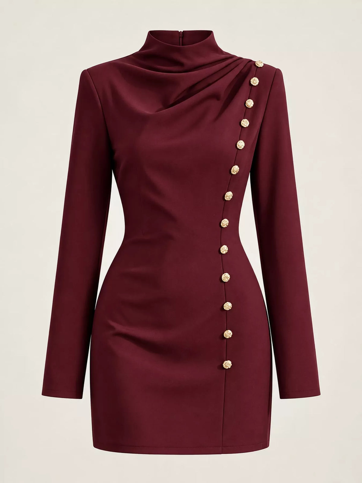 full size decorative button mock neck mini dress plus | dropsona - neutral - usage example