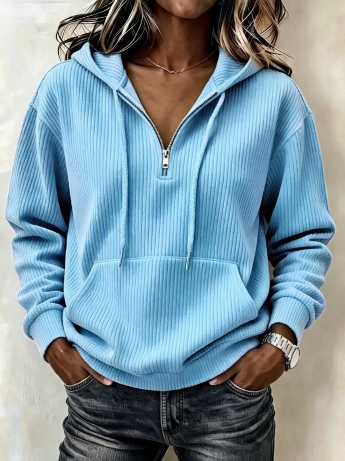 ribbed knit quarter-zip hoodie | dropsona - neutral - packaging