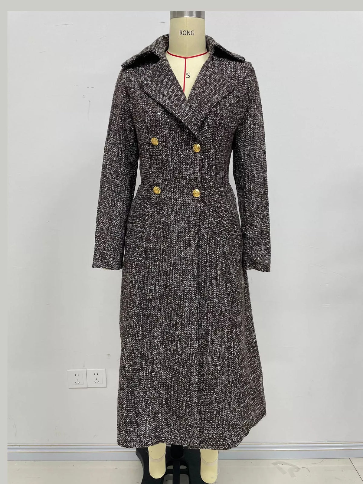 tweed long sleeve longline coat | dropsona polyester 100% - neutral - material texture