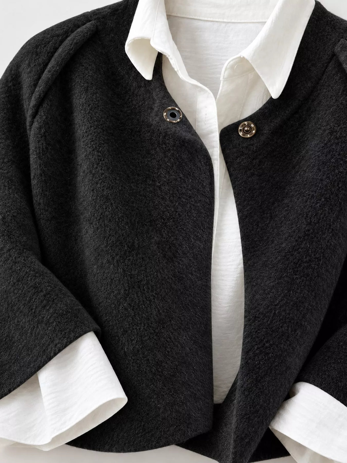 full size fuzzy texture open-front cropped outerwear | dropsona - neutral - packaging
