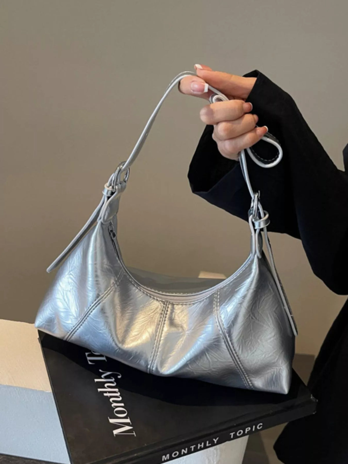 pu leather shoulder bag – stylish sling | dropsona - neutral - material texture