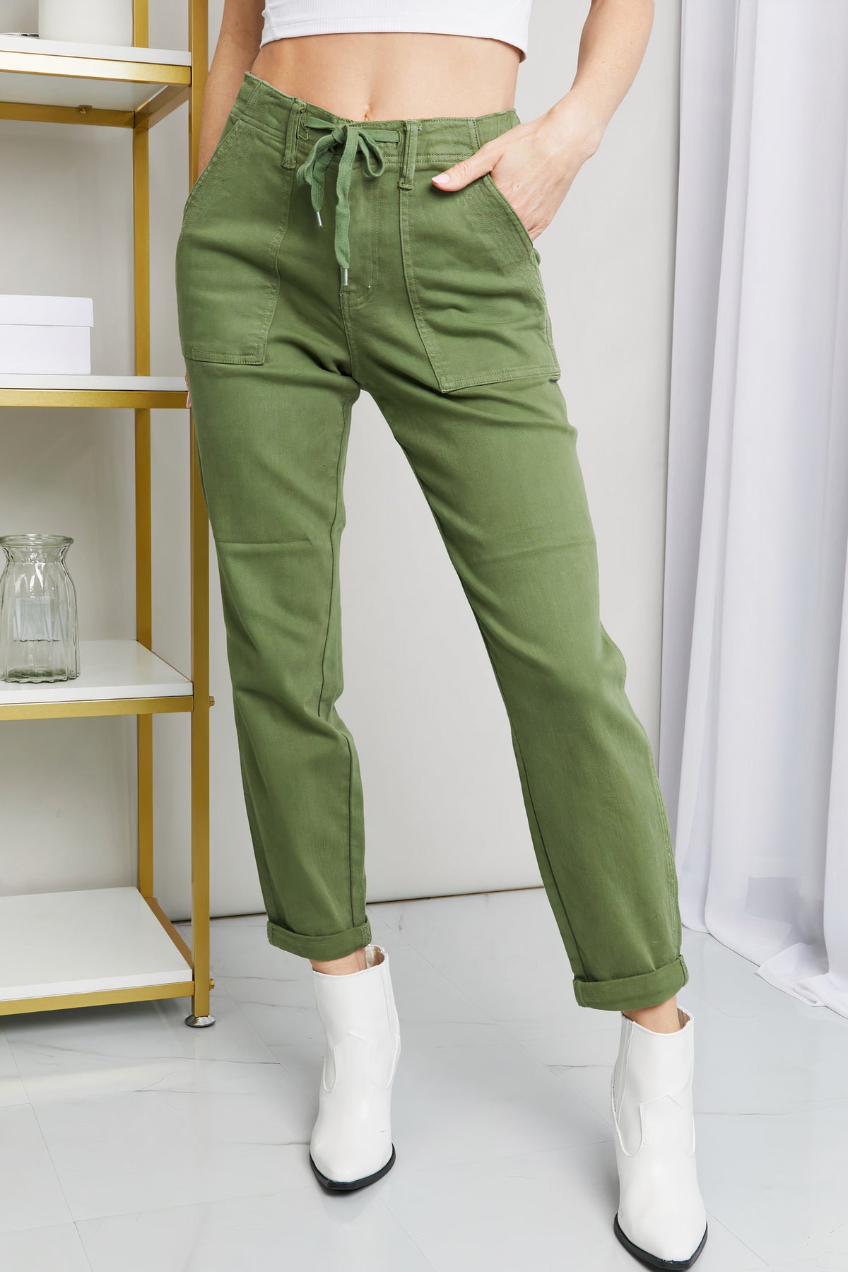 judy blue full size drawstring waist pocket jeans - everyday wear