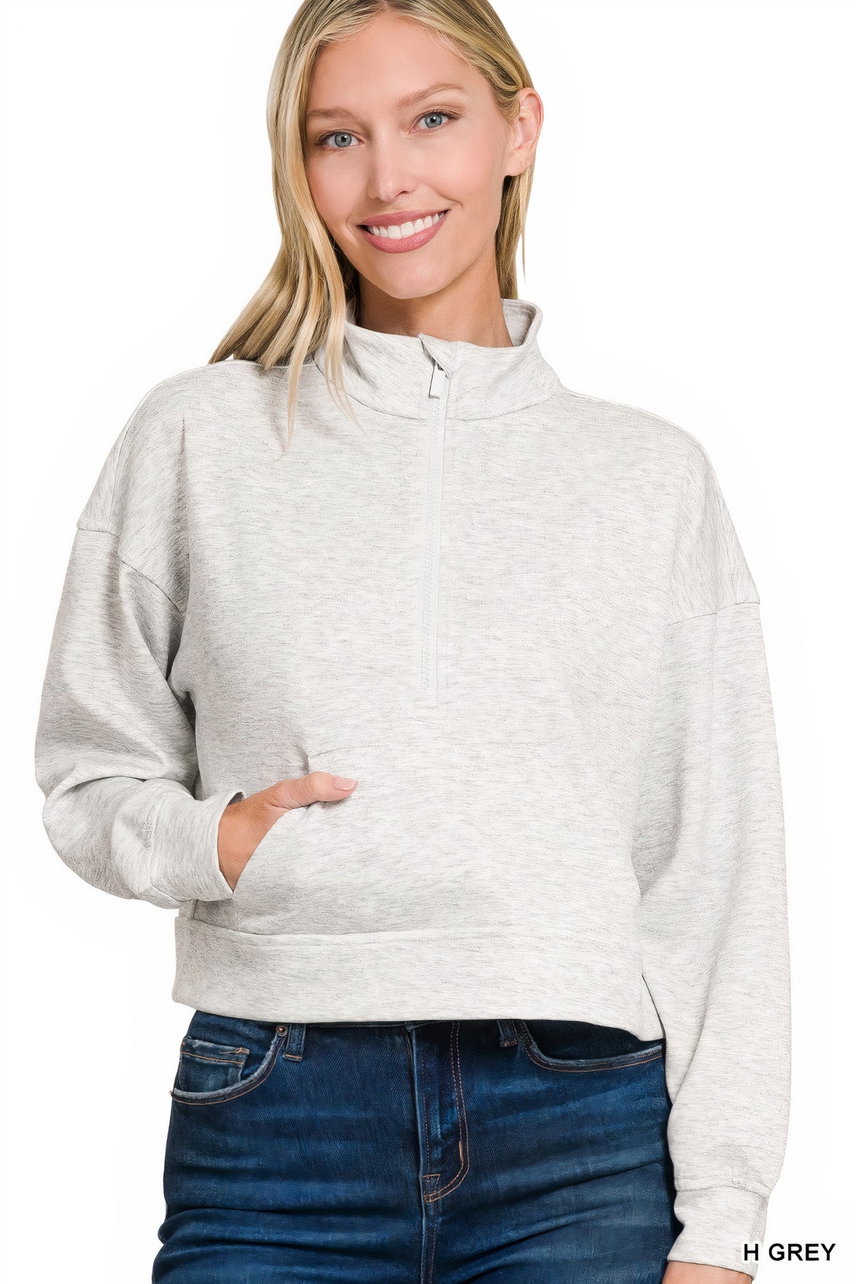 zenana scuba half zip pullover with kangaroo pockets - everyday wear