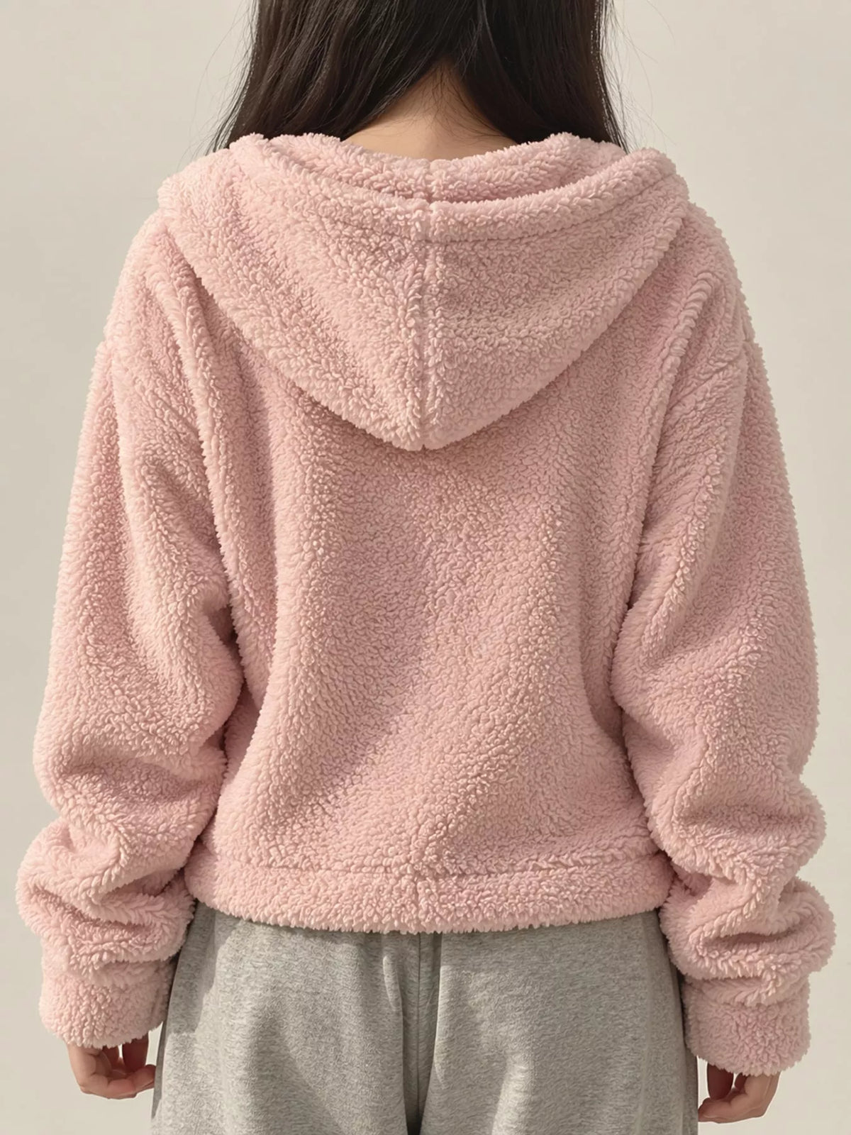 oversized sherpa zip-up hoodie | dropsona - neutral - size reference