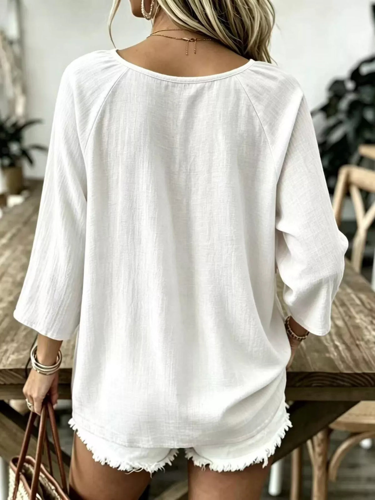 full size textured v-neck casual t-shirt plus | dropsona - neutral - front view
