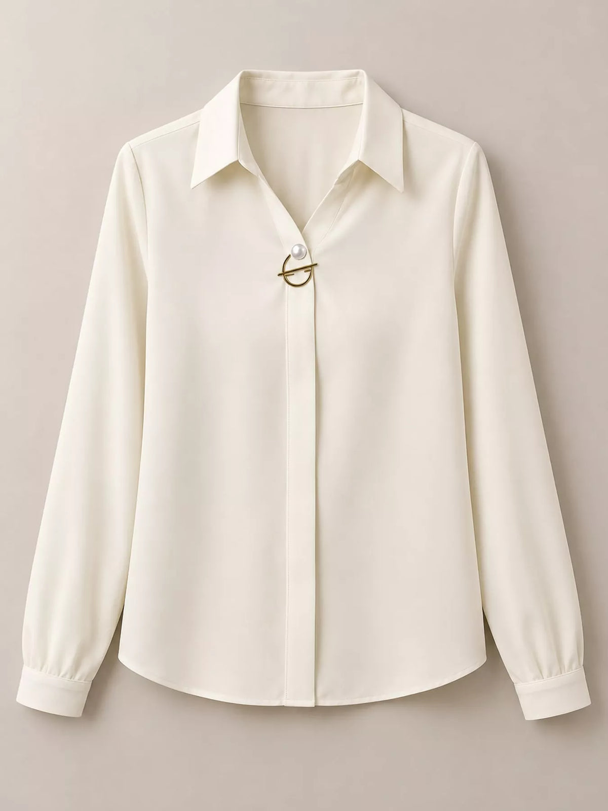 long sleeve satin blouse | dropsona - neutral - close-up detail