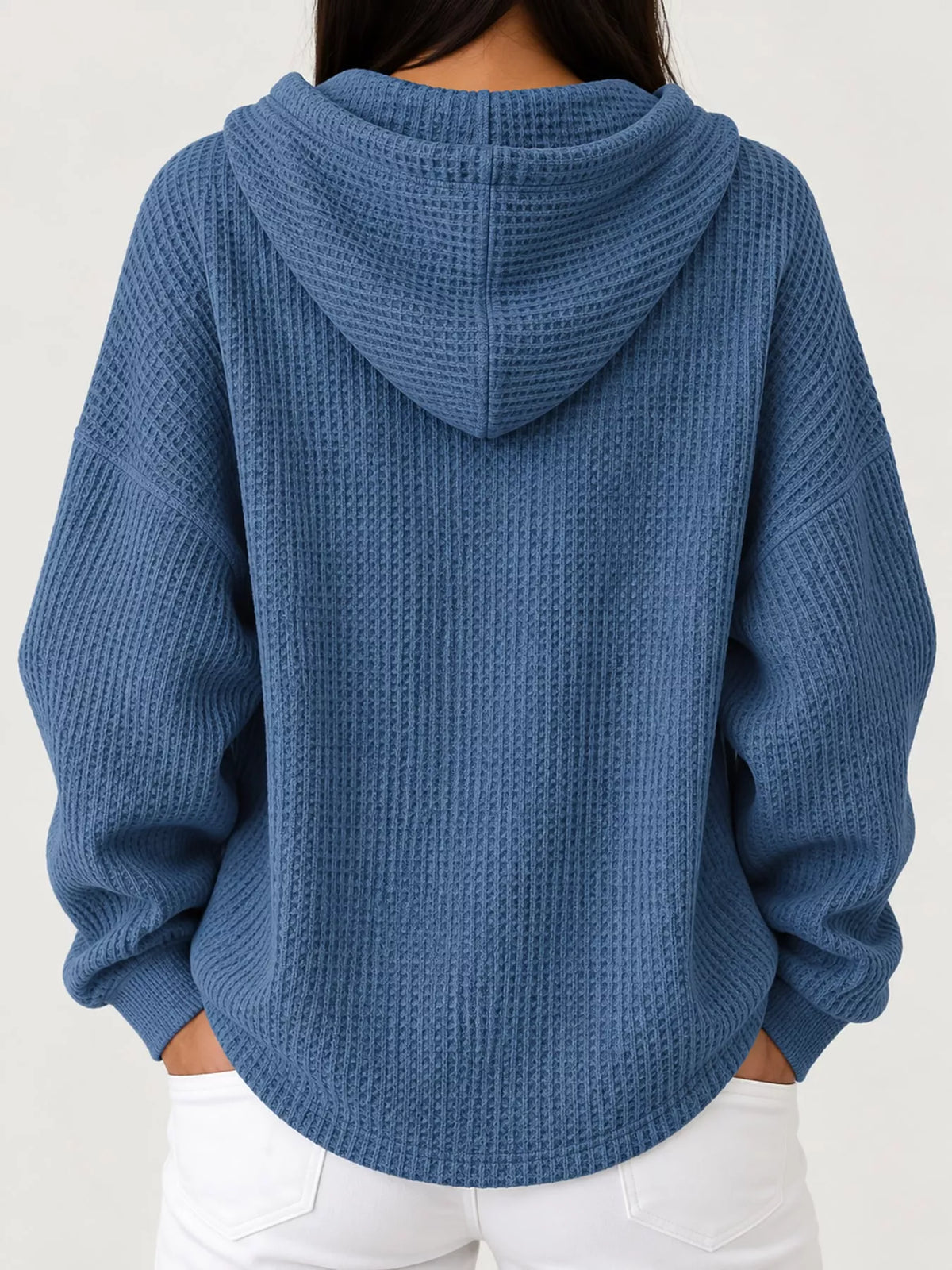 full size waffle knit button detail hoodie plus | dropsona - neutral - size reference