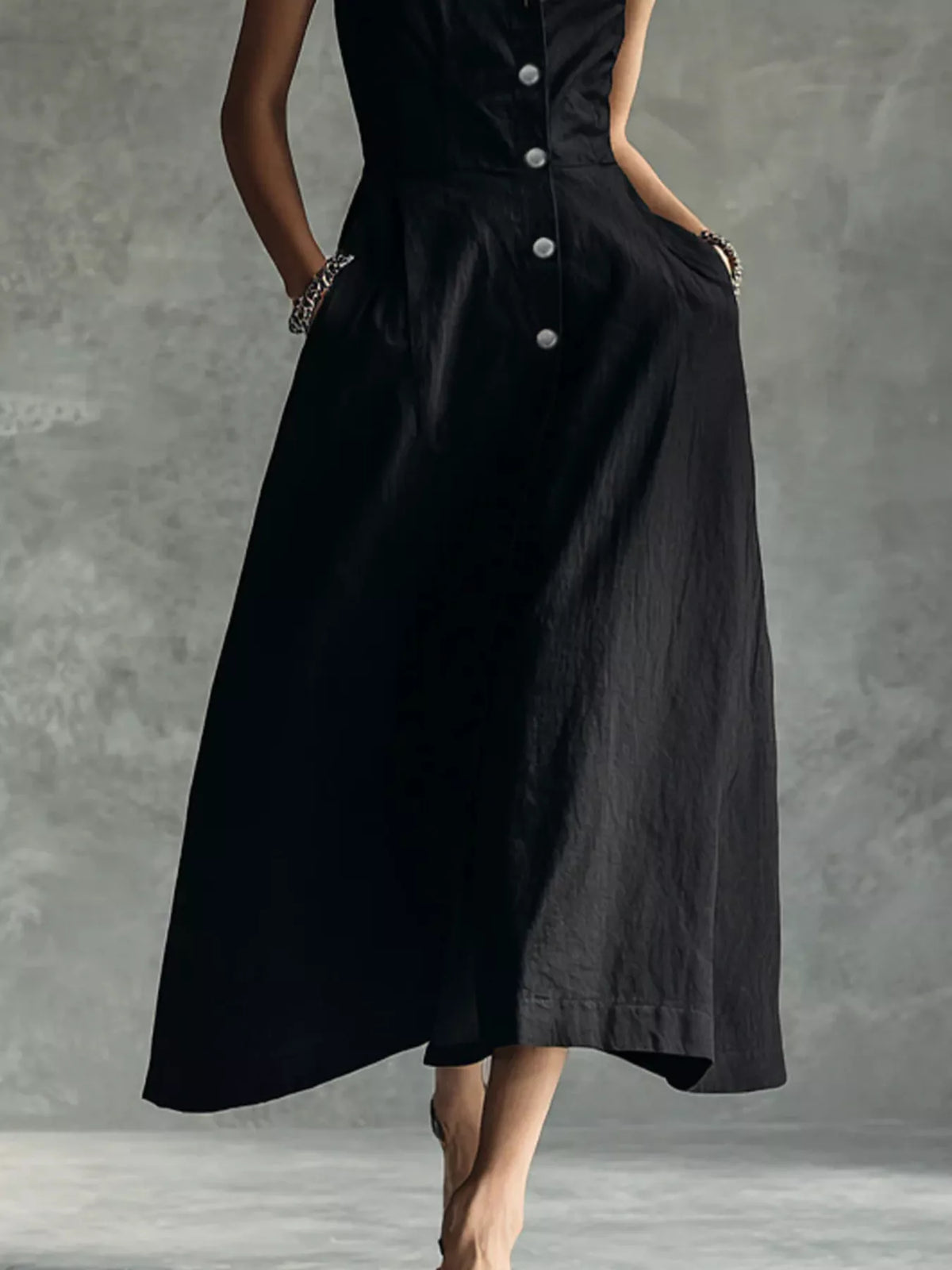 sleeveless button-down midi shirt dress | dropsona - neutral - material texture