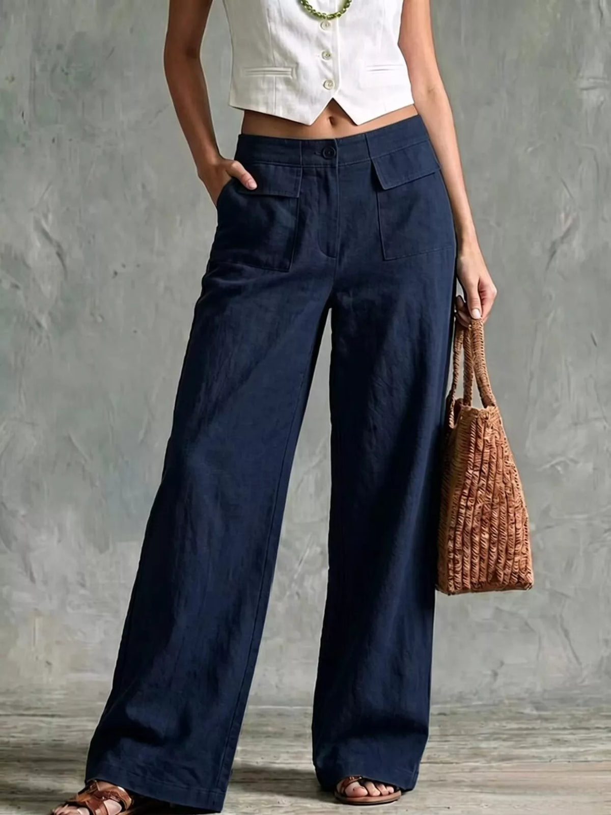 full size high-waisted wide-leg cargo pants plus | dropsona - neutral - everyday use