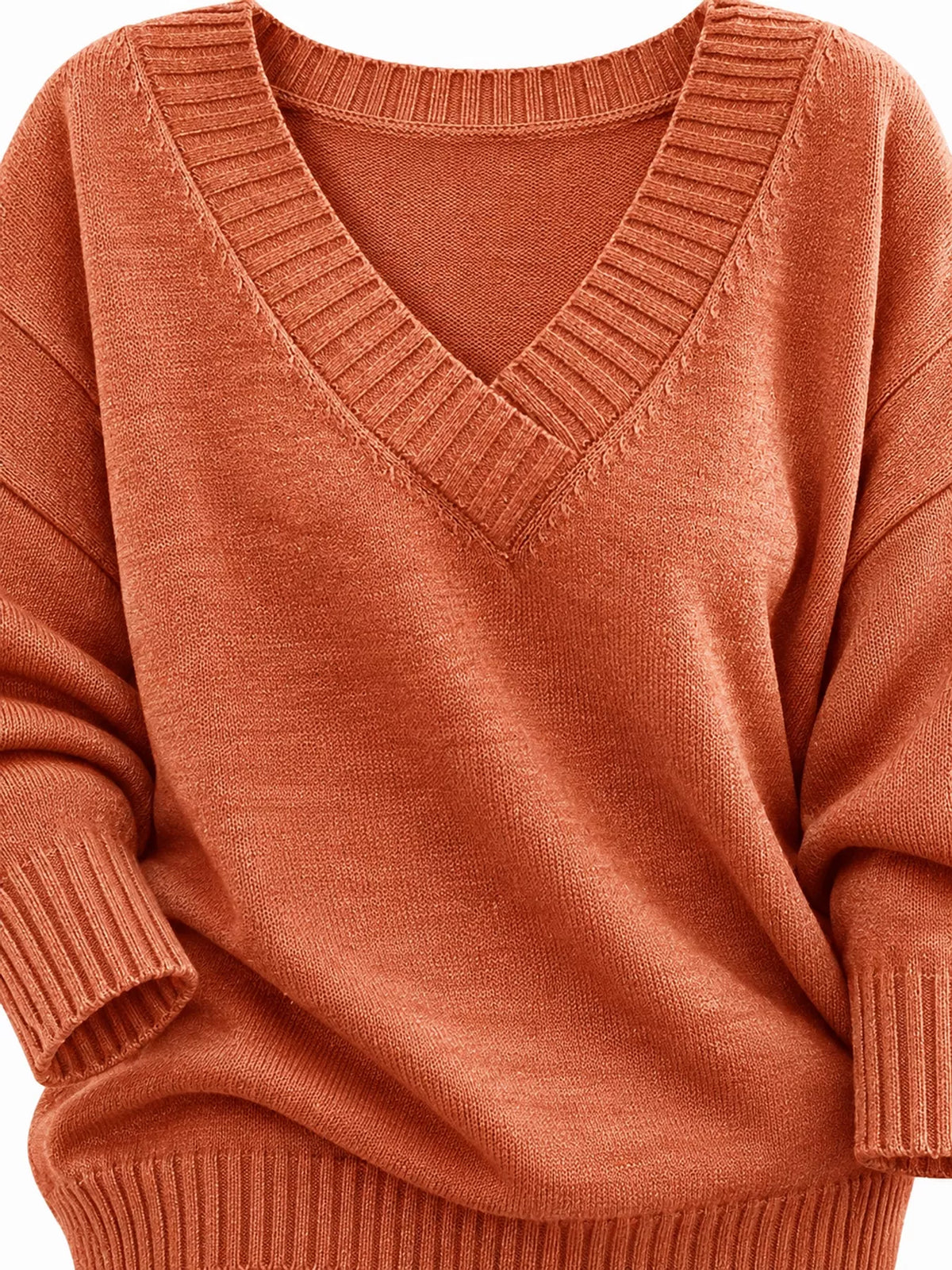 full size v-neck dropped shoulder sweater plus | dropsona - neutral - material texture