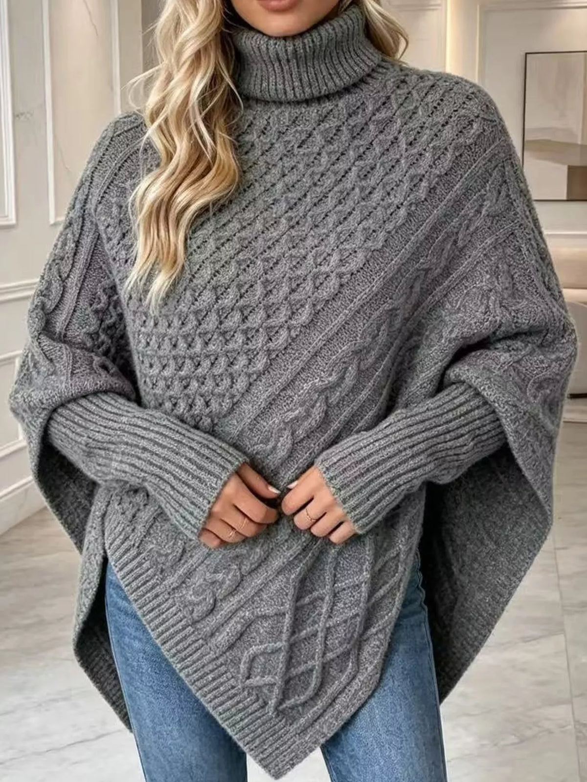 turtleneck cable knit sweater | dropsona - neutral - material texture