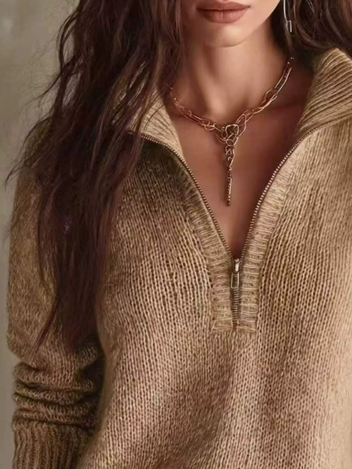 half zip dropped shoulder sweater – zipper | dropsona - neutral - material texture