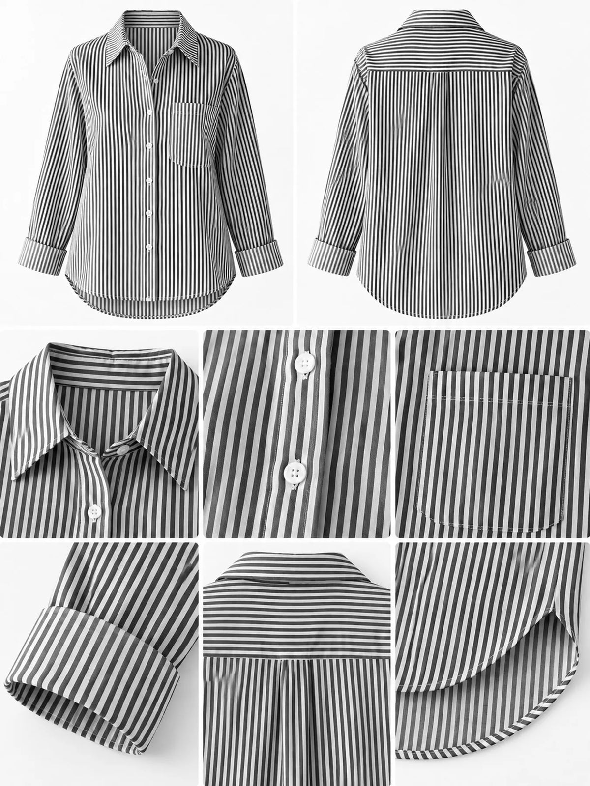 full size striped button-down long sleeve shirt plus | dropsona - neutral - packaging