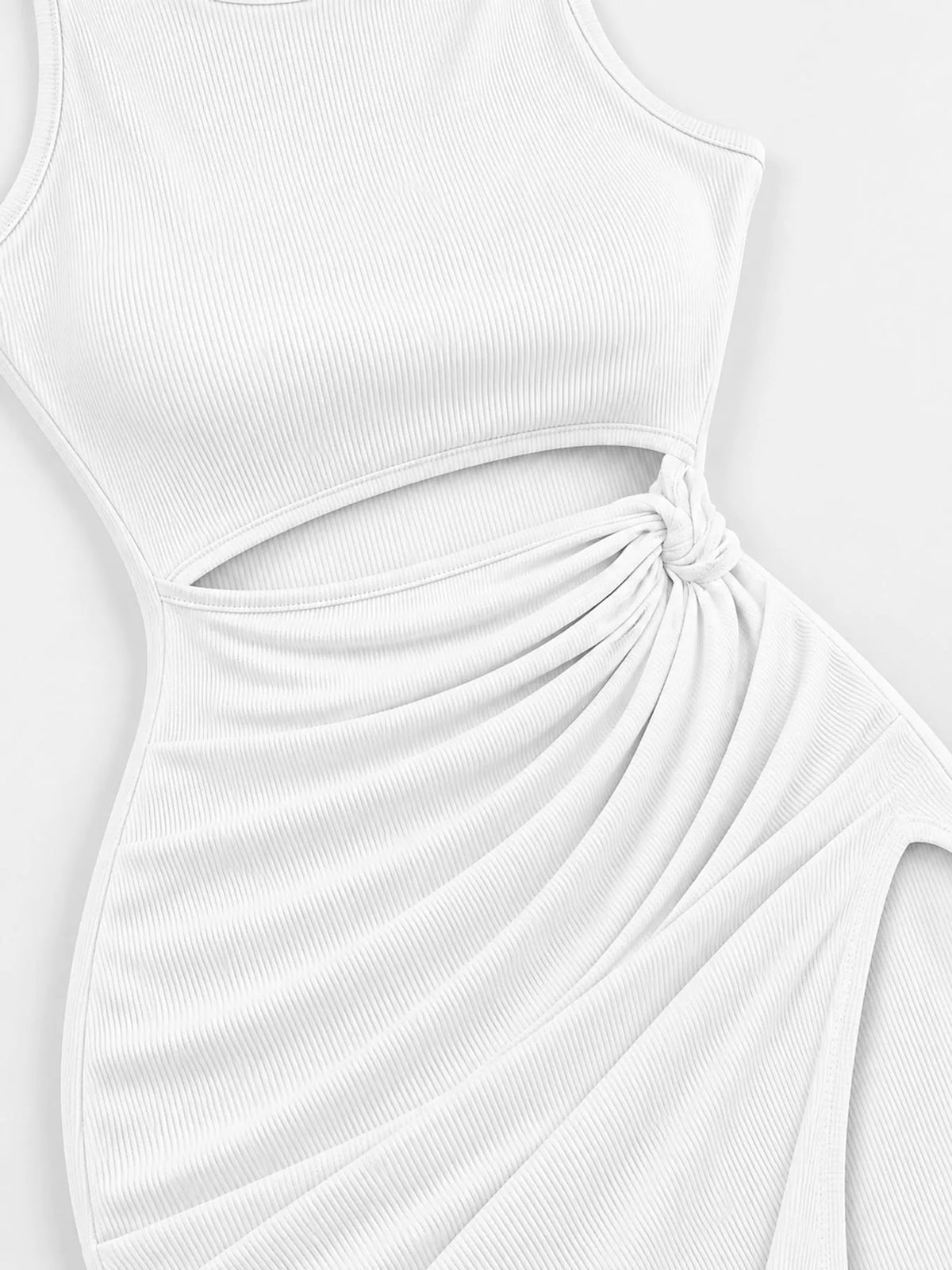 sleeveless cut-out ruched high-slit bodycon dress | dropsona - neutral - front view
