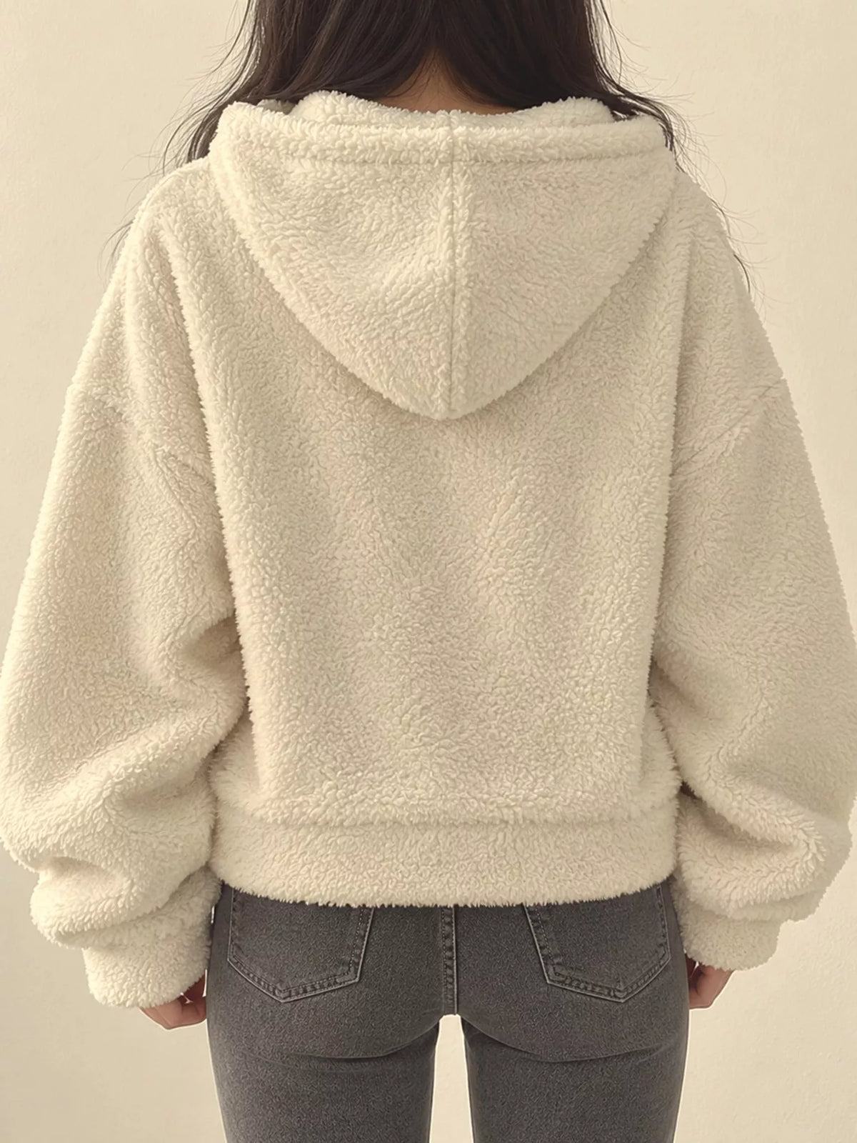 oversized sherpa zip-up hoodie | dropsona - neutral - usage example