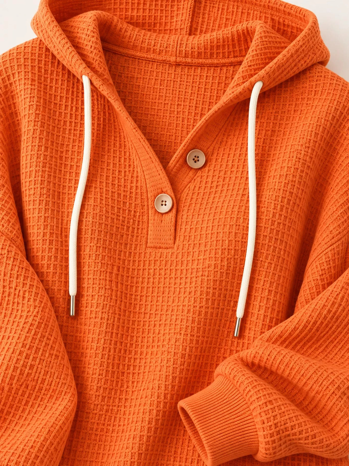 full size waffle knit button detail hoodie plus | dropsona - neutral - material texture