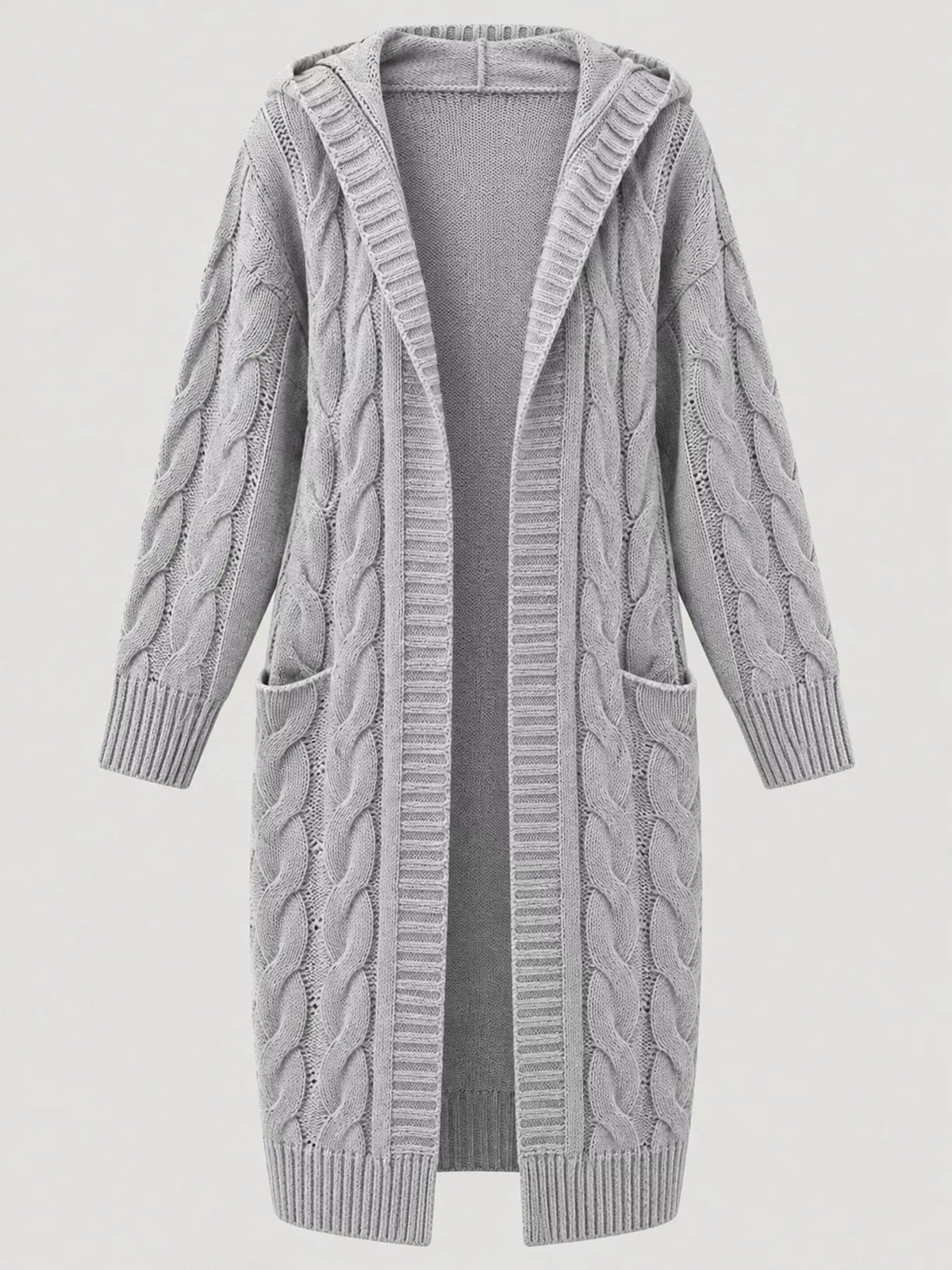 full size hooded cable knit longline cardigan plus | dropsona - neutral - material texture