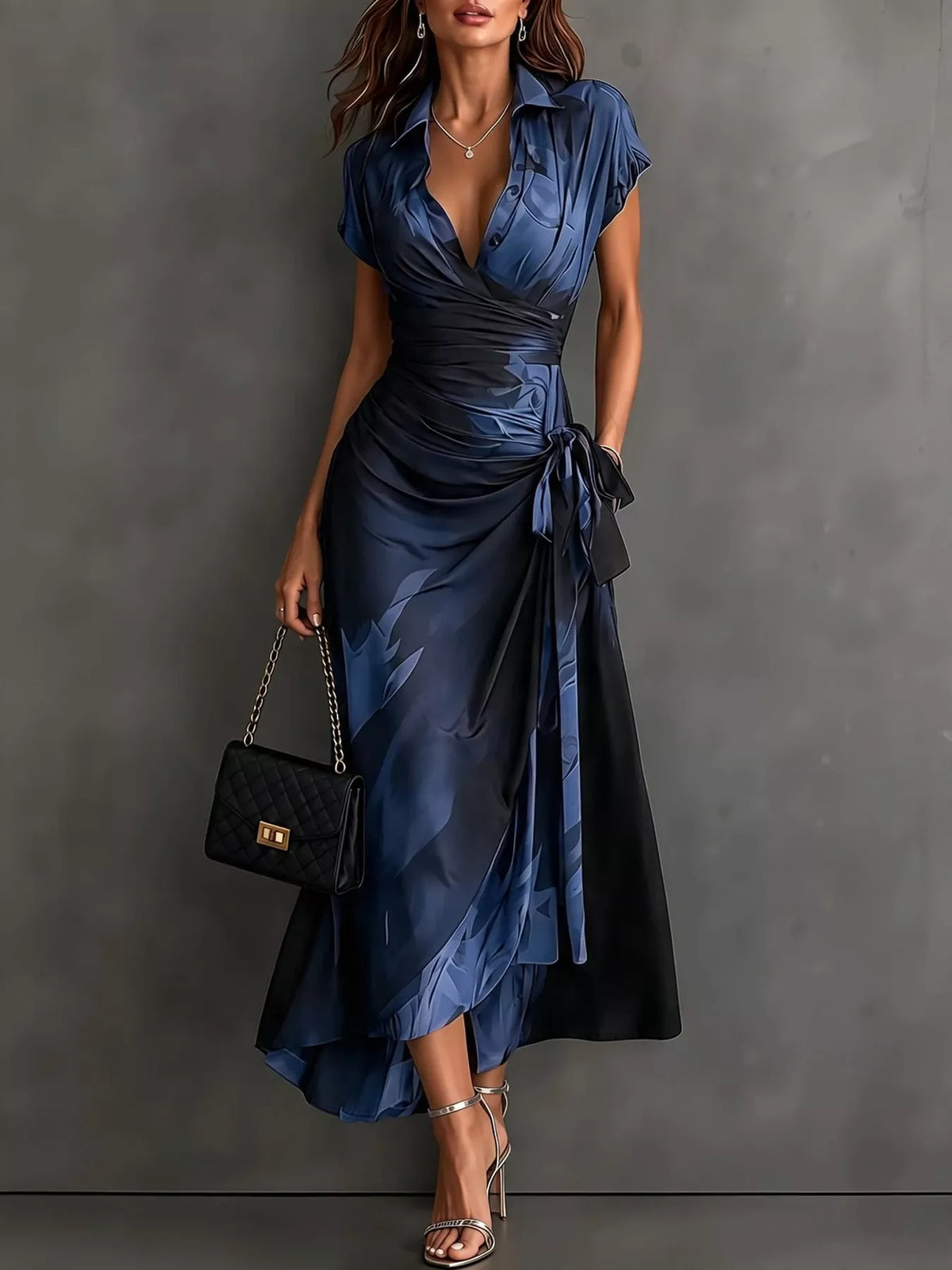 tie detail surplice dress | dropsona - neutral - packaging