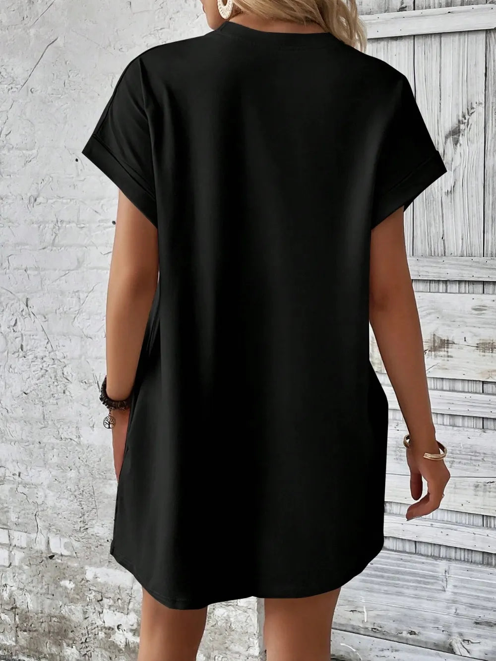 round neck short sleeve mini dress – basic style | dropsona - neutral - front view