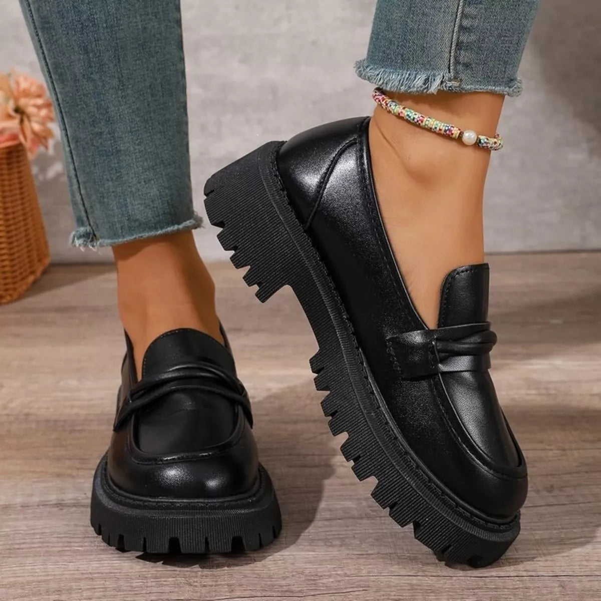 round toe platform loafers – classy ballet flats | dropsona - neutral - material texture