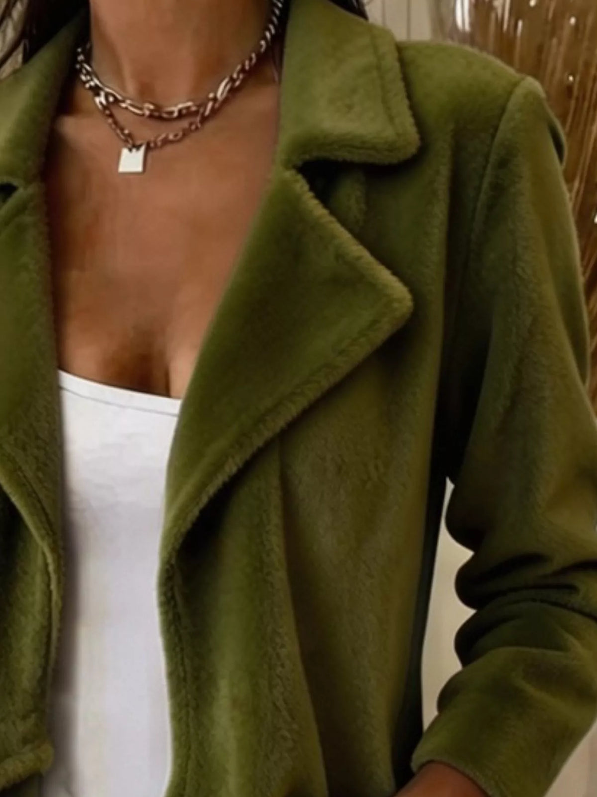 full size fleece waterfall collar outerwear plus | dropsona - neutral - material texture