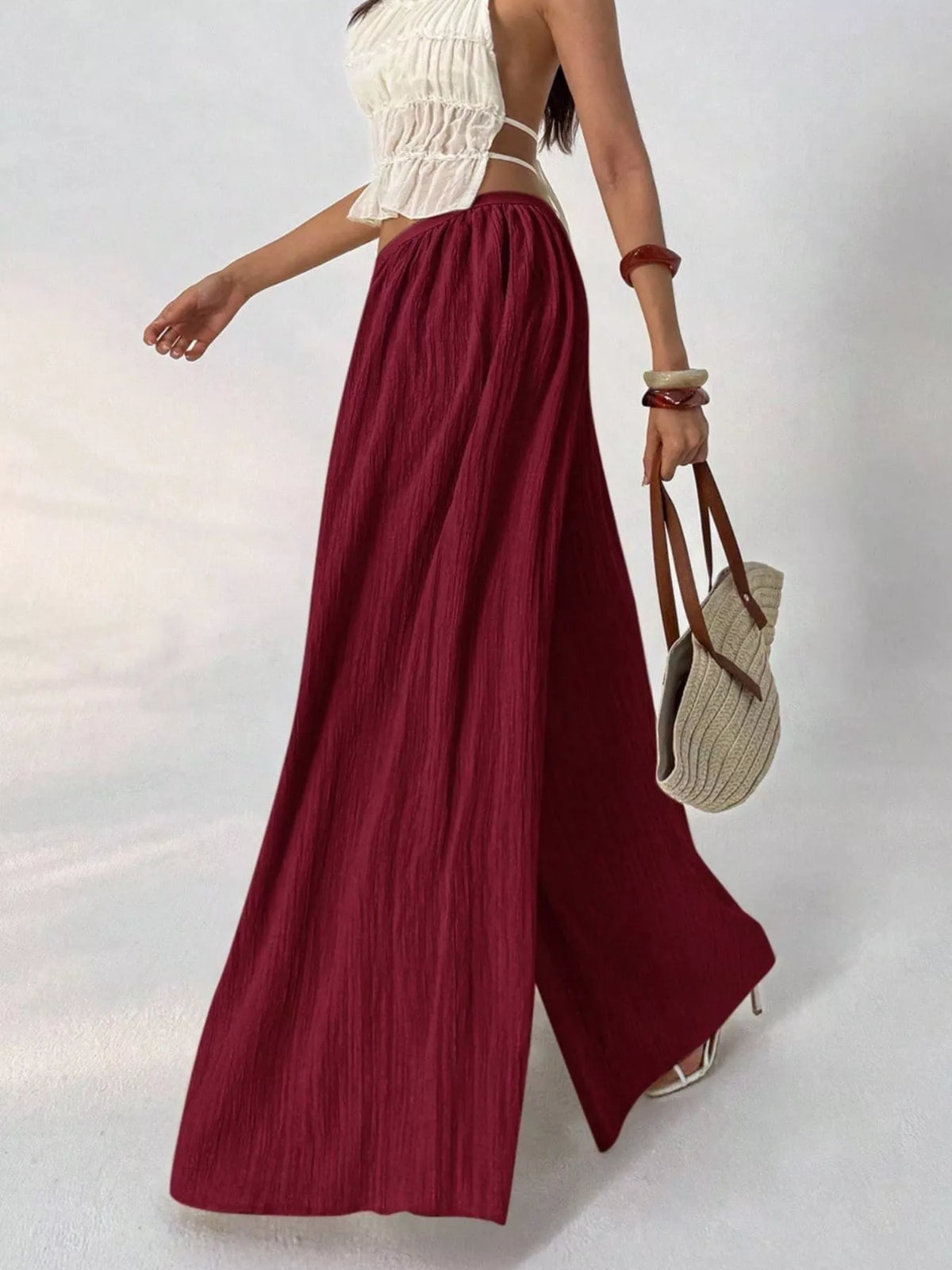 high-waisted wide-leg pleated casual pants | dropsona - neutral - packaging