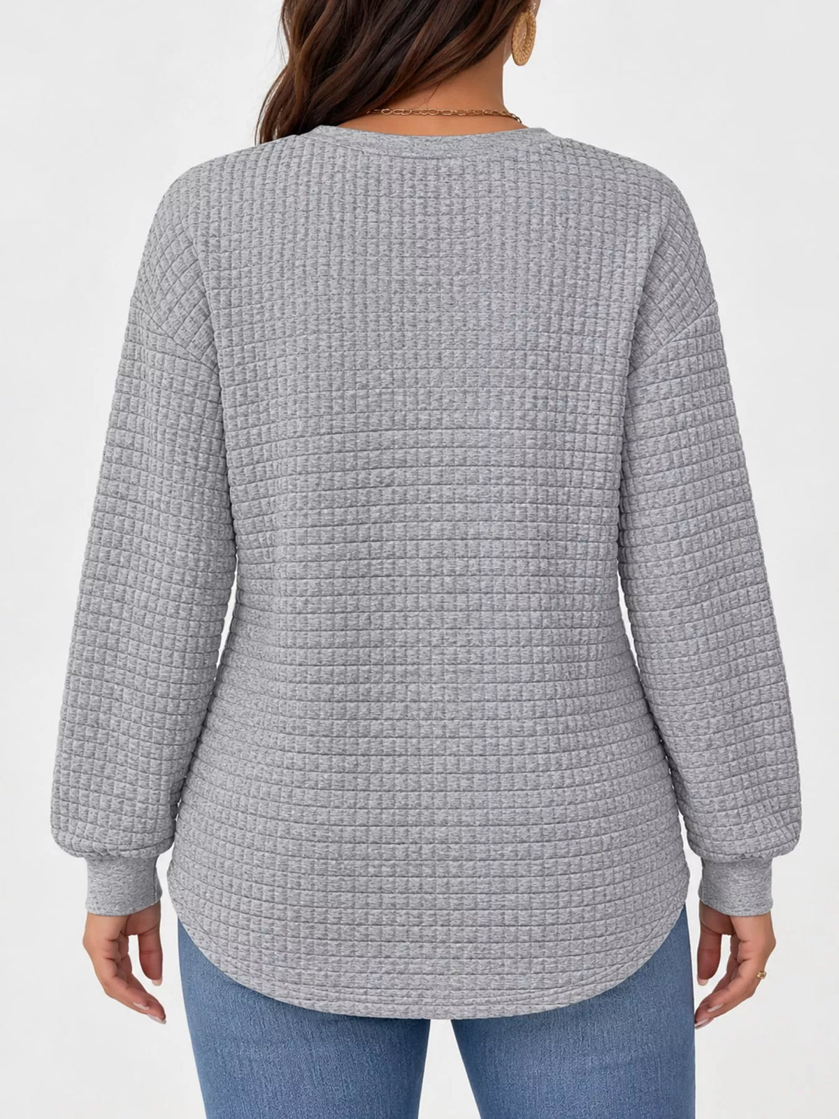 plus size textured waffle knit crew neck sweatshirt | dropsona - neutral - packaging