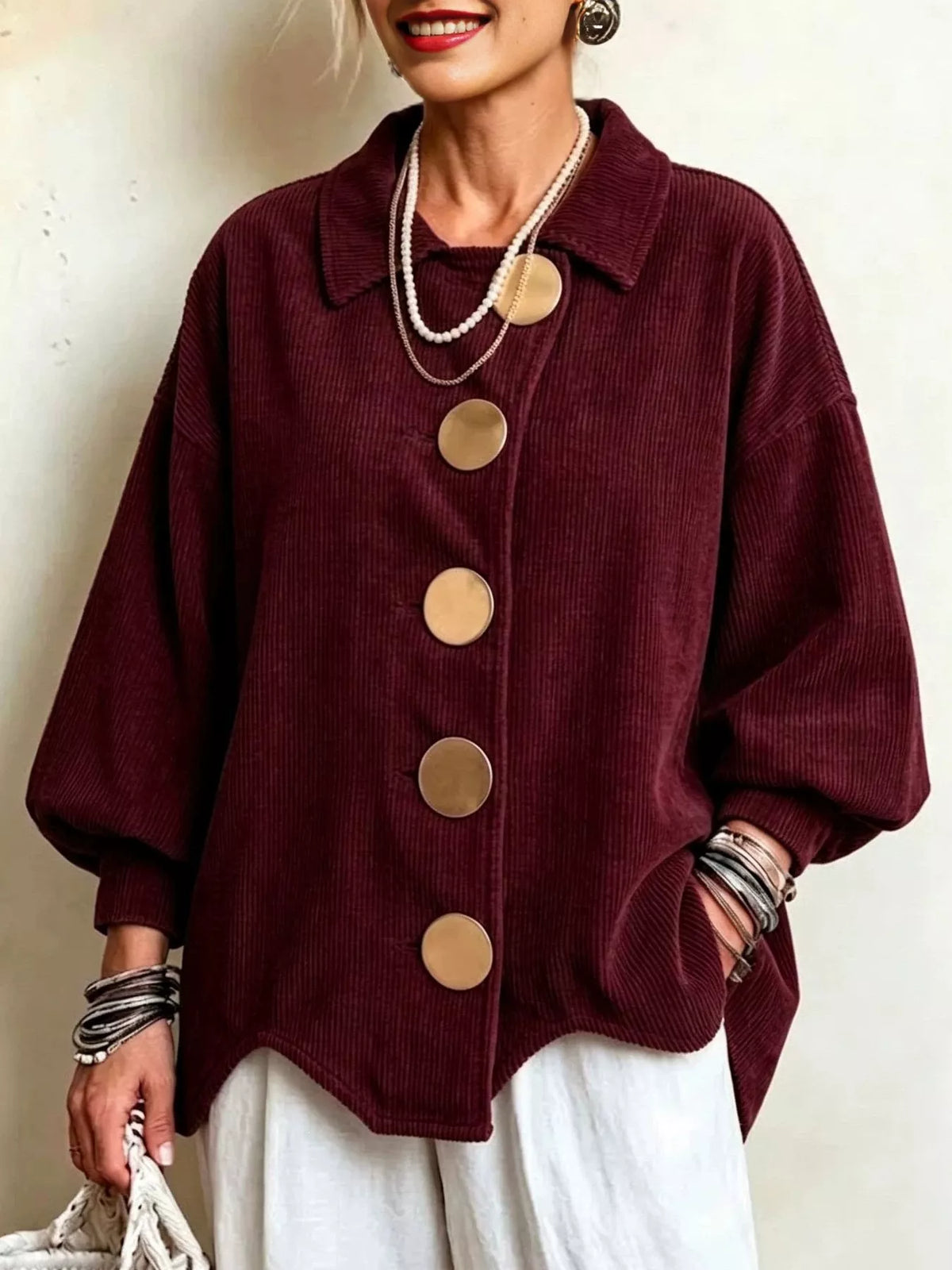 full size corduroy button-down jacket plus | dropsona - neutral - size reference