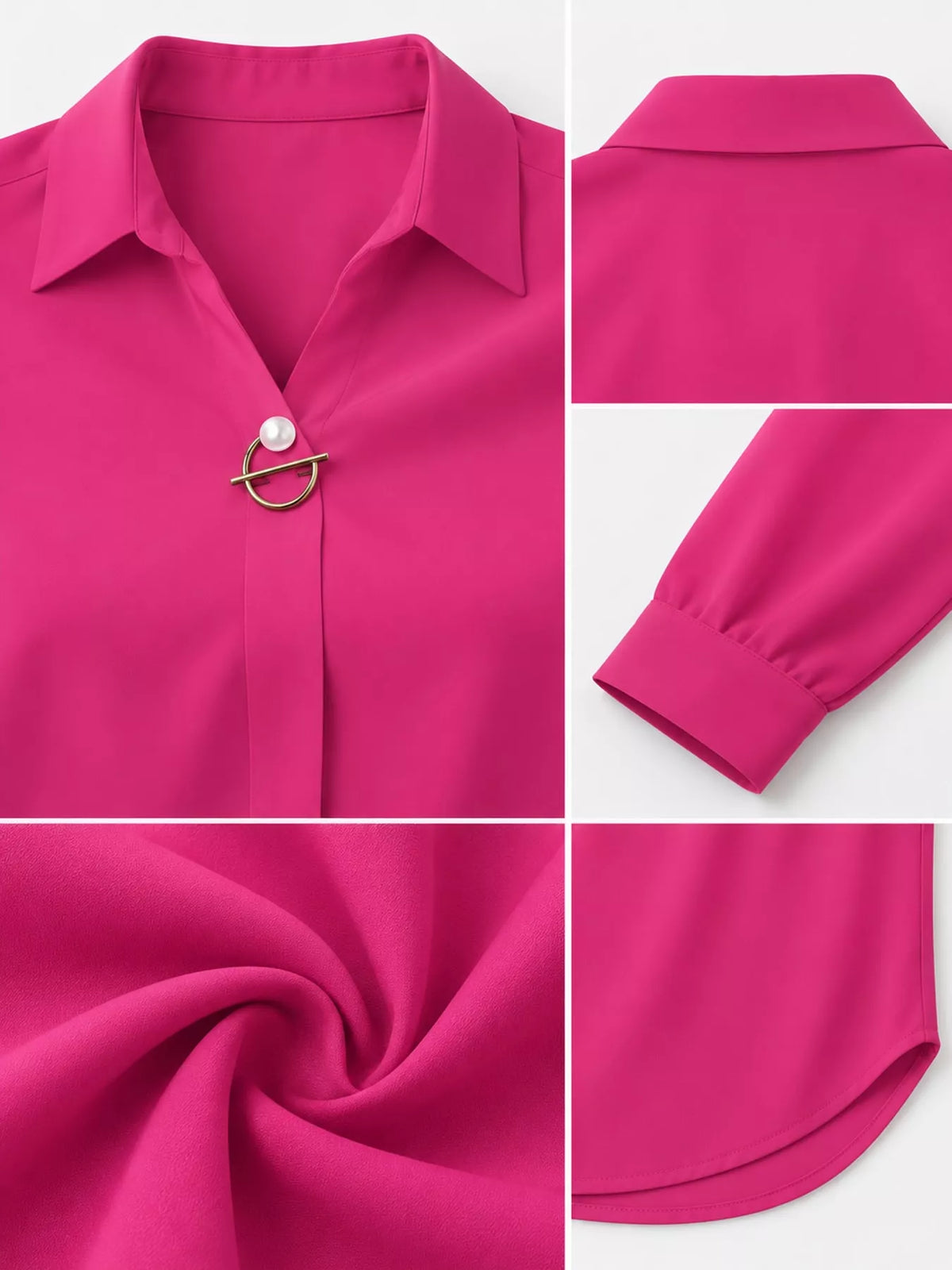 long sleeve satin blouse | dropsona - neutral - front view
