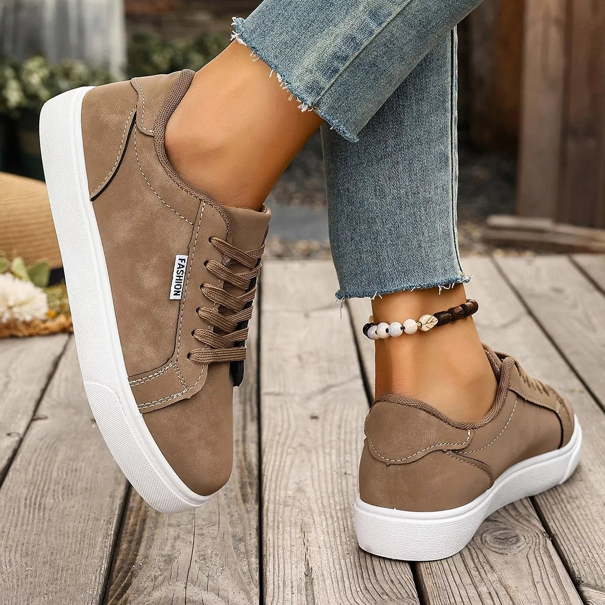 round toe lace up sneakers – aloha sandals | dropsona - neutral - material texture