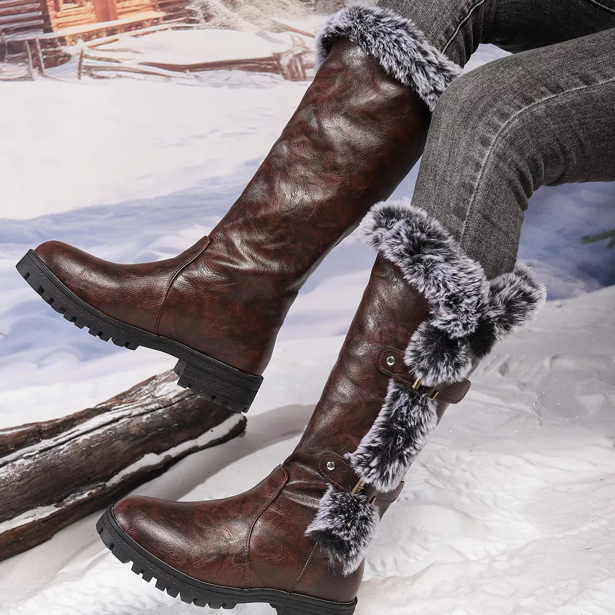 round toe block heel boots – dear monkey | dropsona - neutral - close-up detail