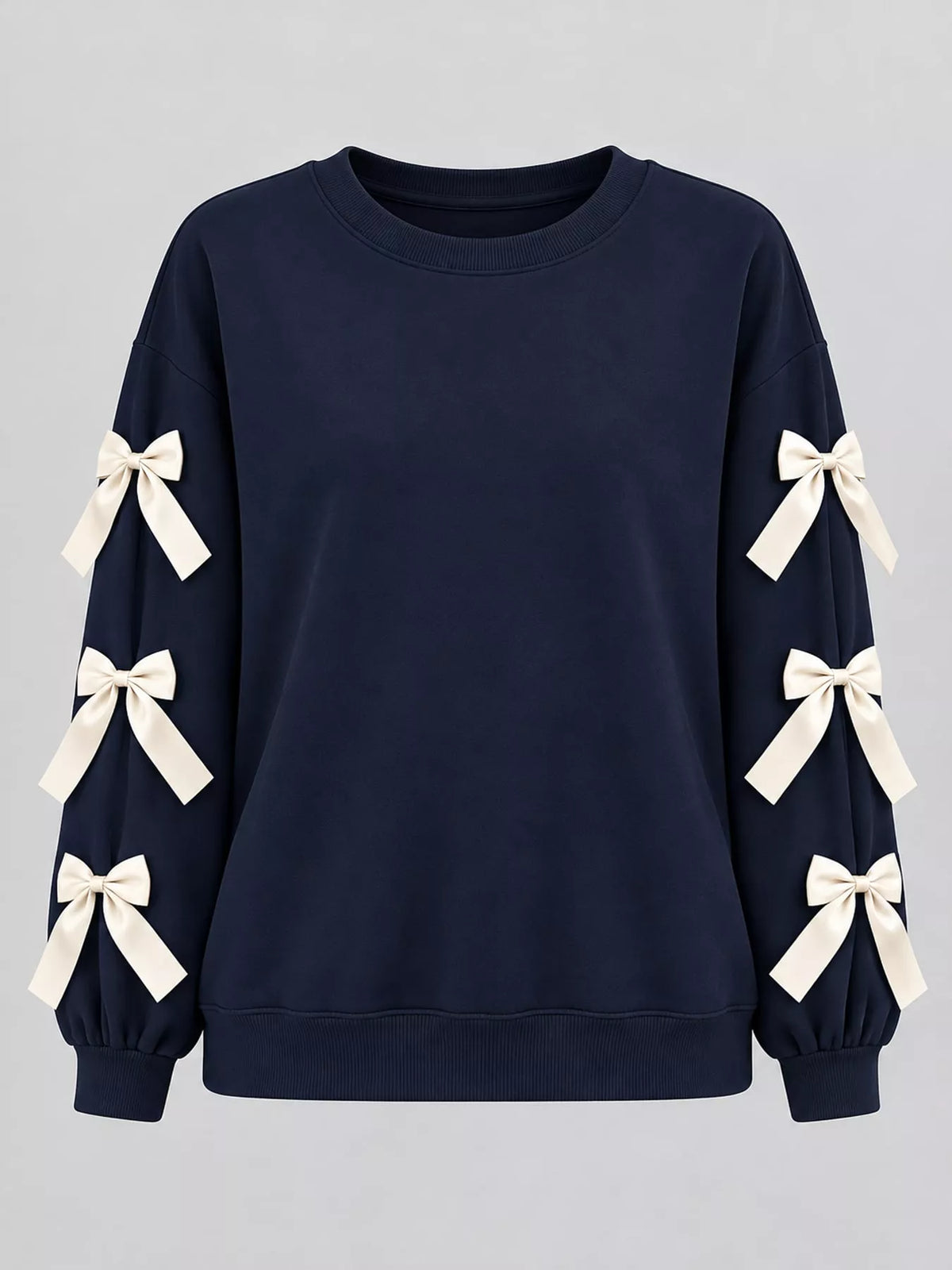 crew neck sweatshirt with decorative bow | dropsona - neutral - front view