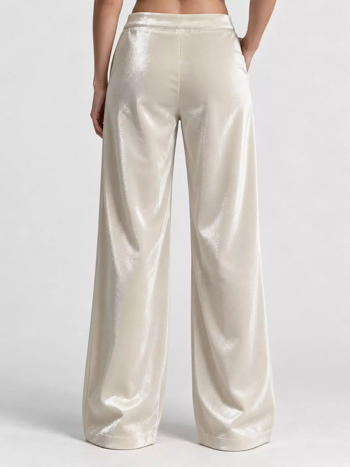 full size high-waisted wide-leg velvet pants with | dropsona - neutral - close-up detail