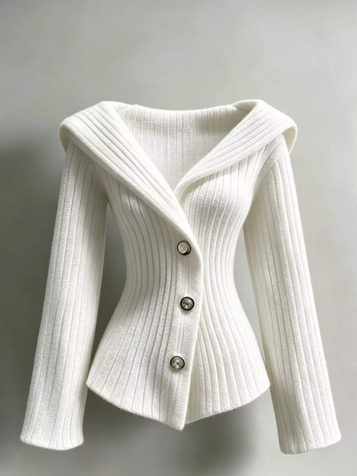 full size ribbed knit button-down front cardigan plus | dropsona - neutral - close-up detail