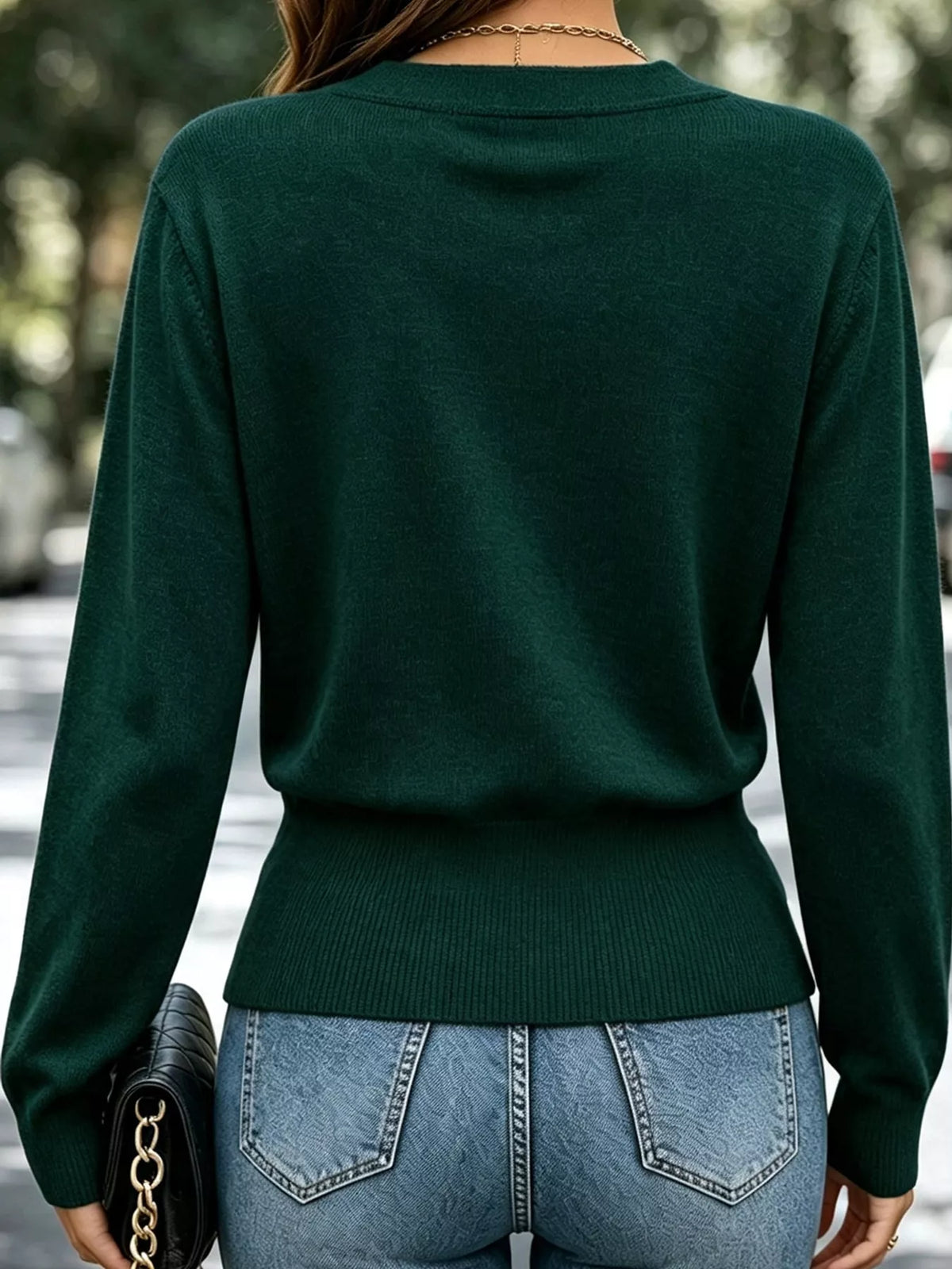 surplice elastic waist long sleeve knit top | dropsona - neutral - packaging