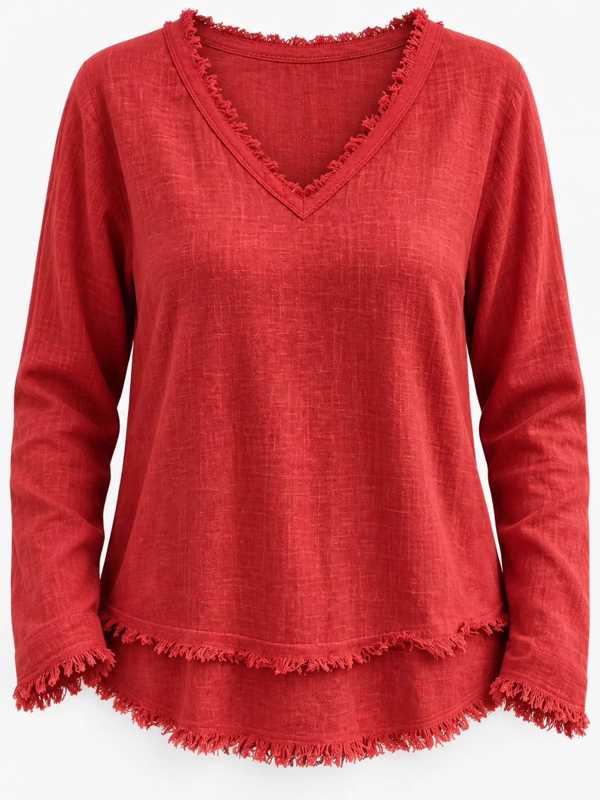 full size frayed hem v-neck blouse plus | dropsona - neutral - usage example