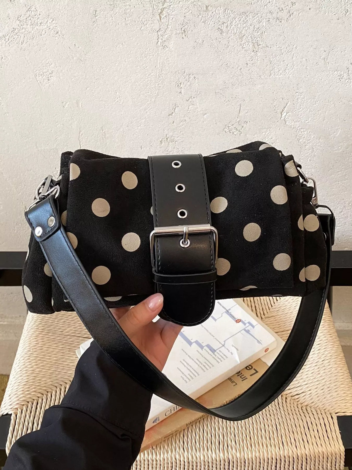 vintage polka dot shoulder bag – stylish sling | dropsona - neutral - usage example