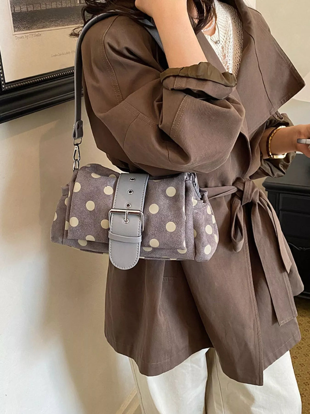 vintage polka dot shoulder bag – stylish sling | dropsona - neutral - front view